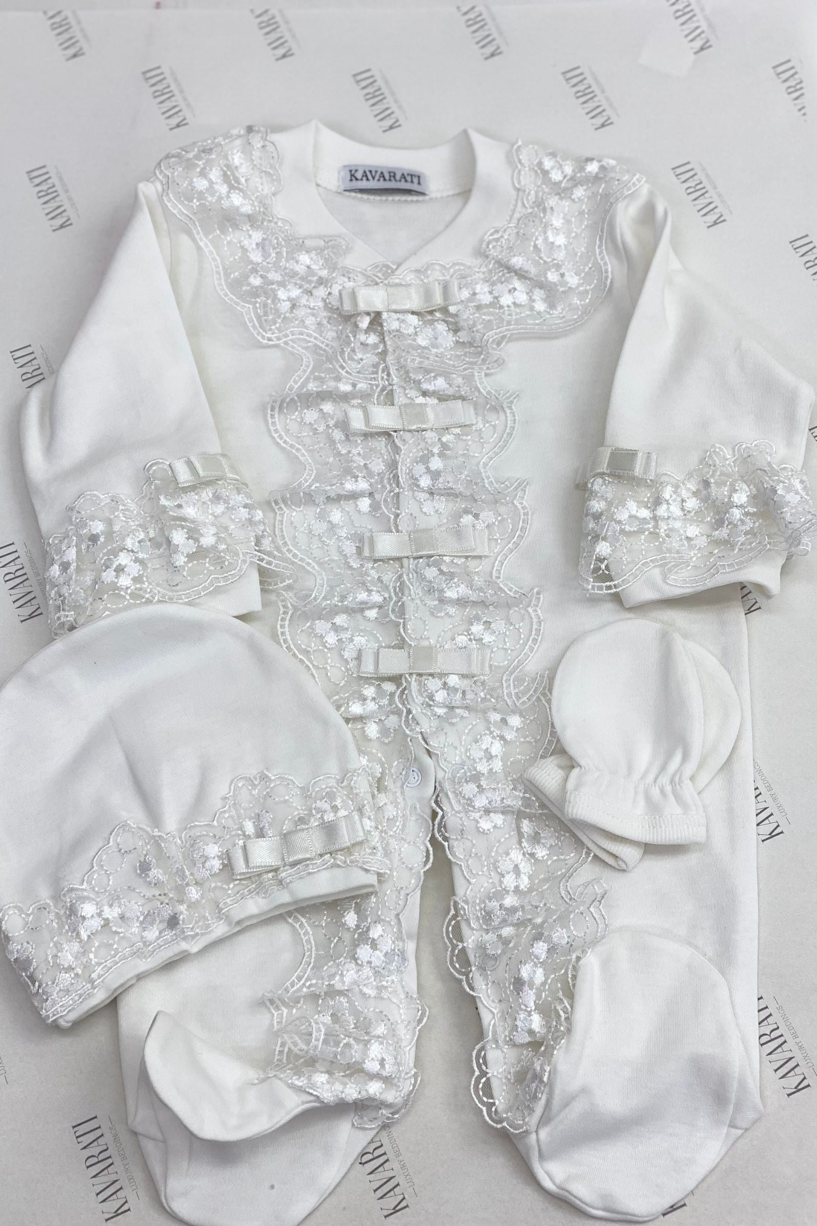 Timeless Baby Overall Set with Hand Embroidered Lace