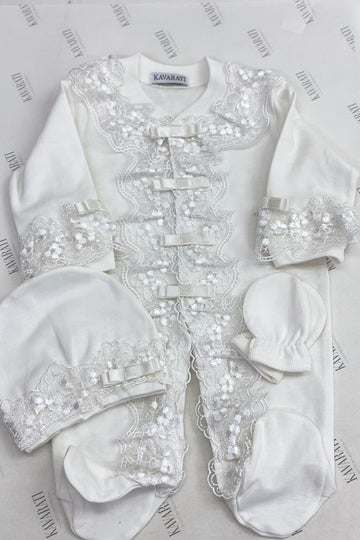 Timeless Baby Overall Set with Hand Embroidered Lace