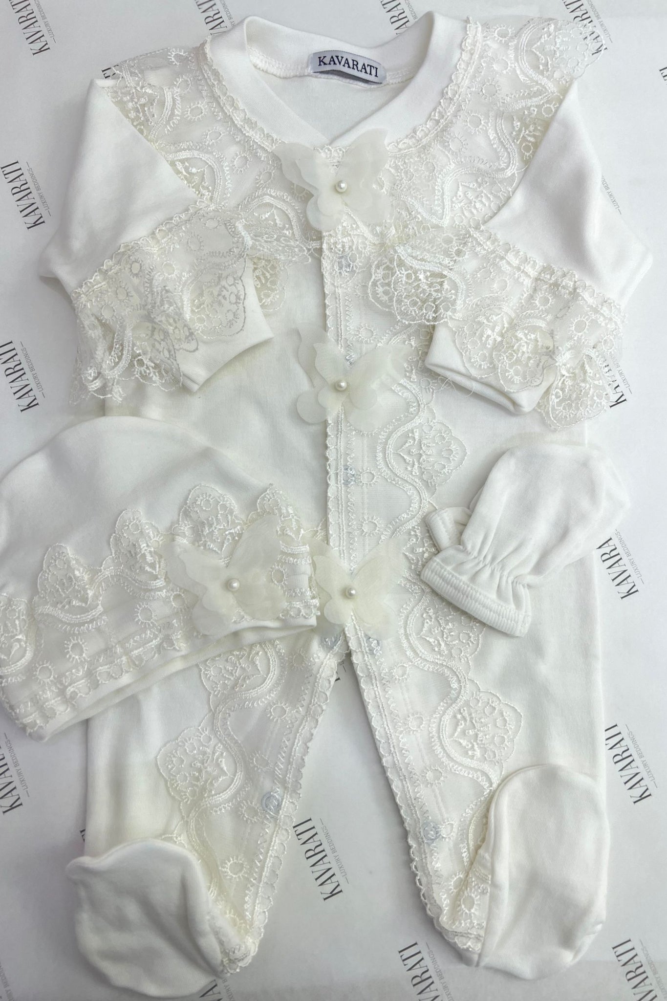 Luxury Baby Overall Set with Pearl Butterfly