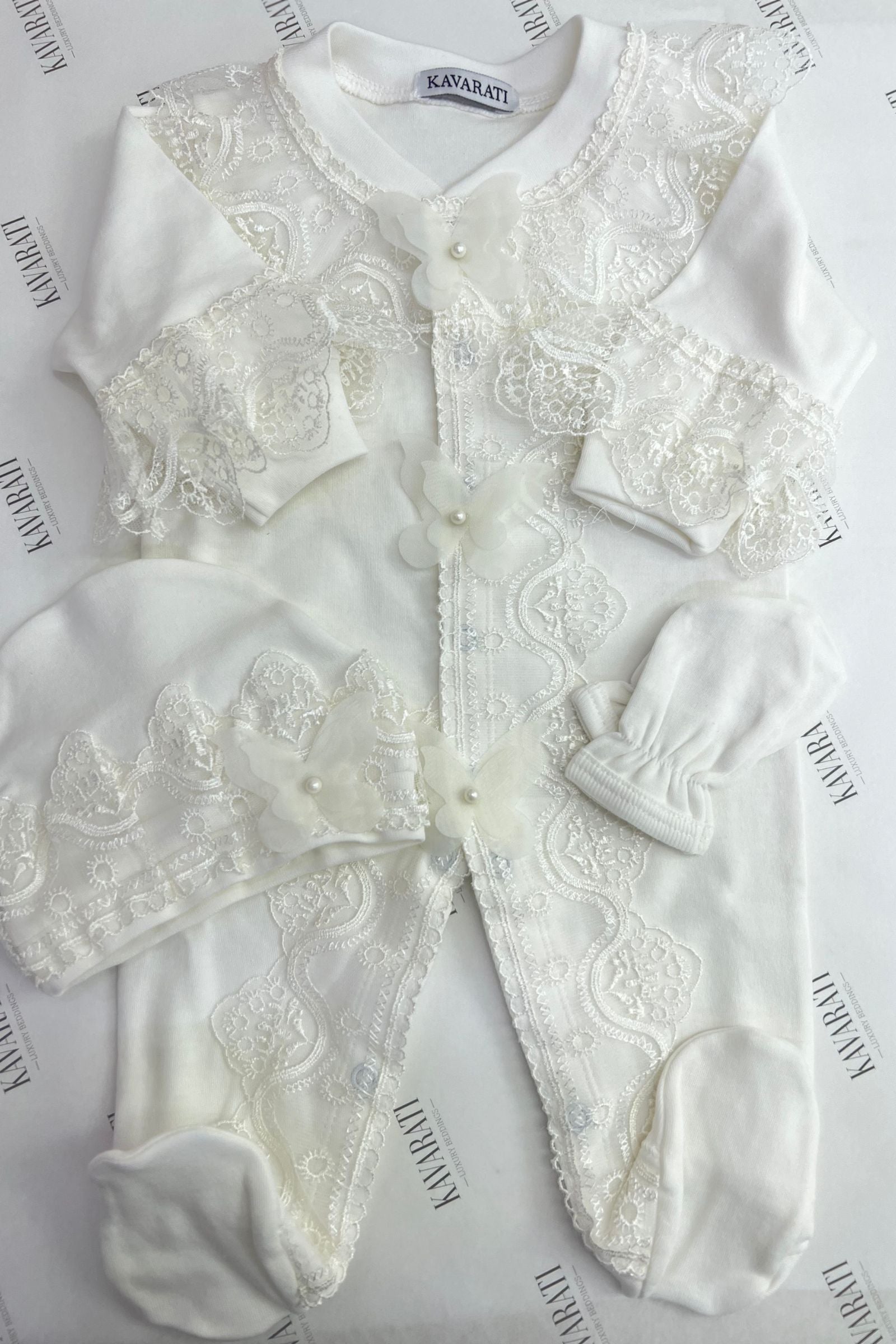 Luxury Baby Overall Set with Pearl Butterfly