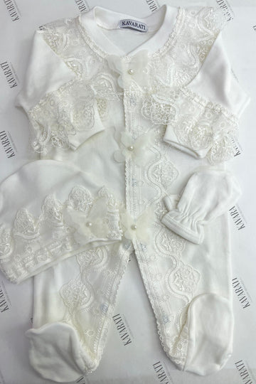 Luxury Baby Overall Set with Pearl Butterfly