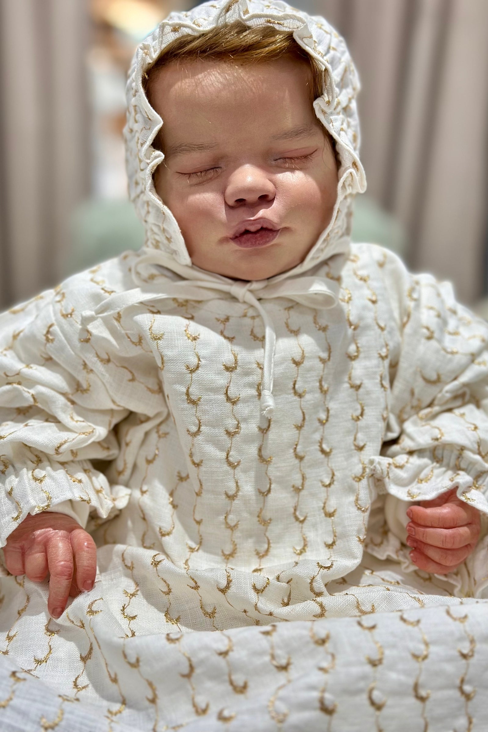 Helal & Najma Collection – Embroidered Baby Girl Set (Dress, Overalls, Hat & Hair Band) - (Size 0–3 Months)