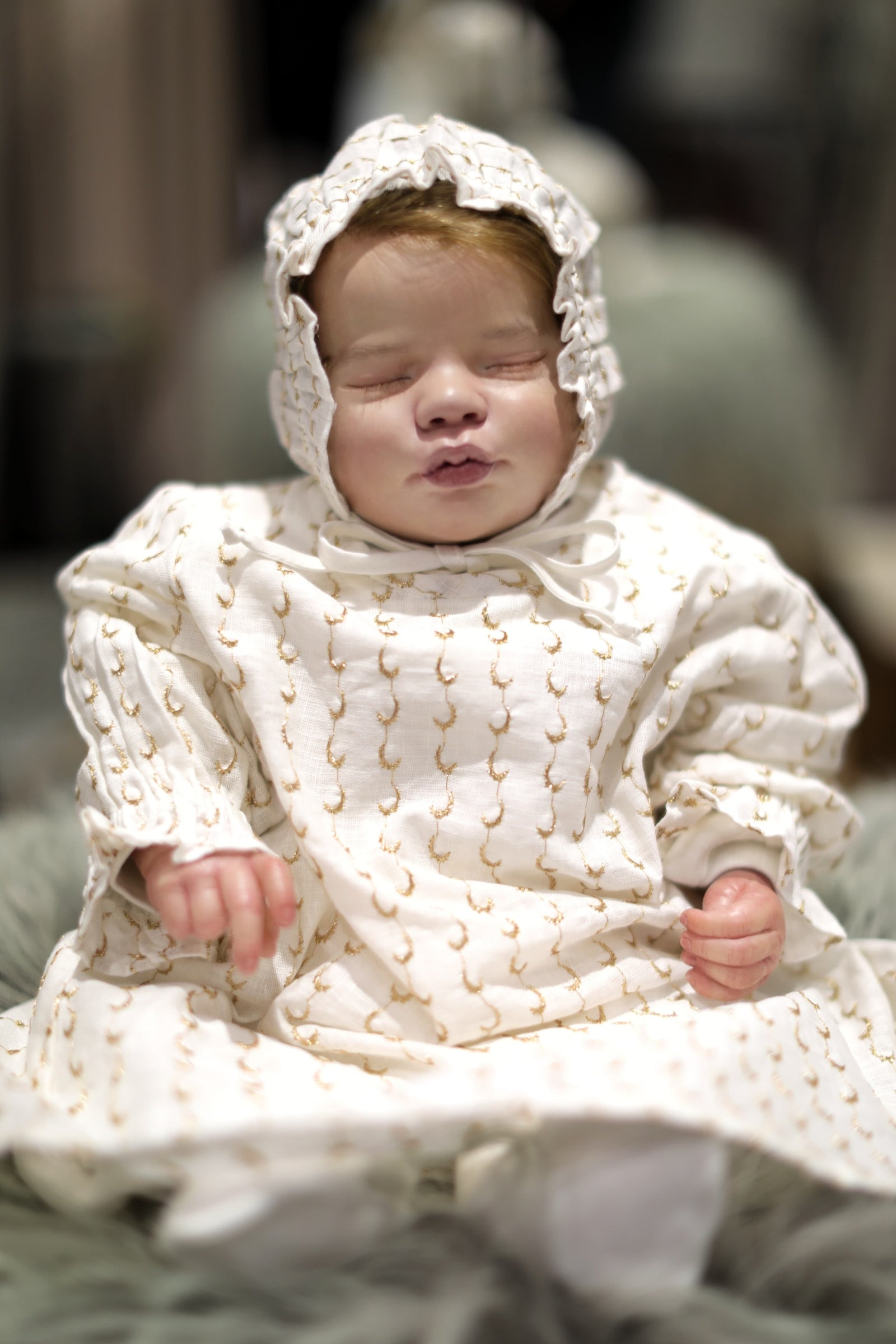 Helal & Najma Collection – Embroidered Baby Girl Set (Dress, Overalls, Hat & Hair Band) - (Size 0–3 Months)