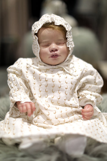 Helal & Najma Collection – Embroidered Baby Girl Set (Dress, Overalls, Hat & Hair Band) - (Size 0–3 Months)