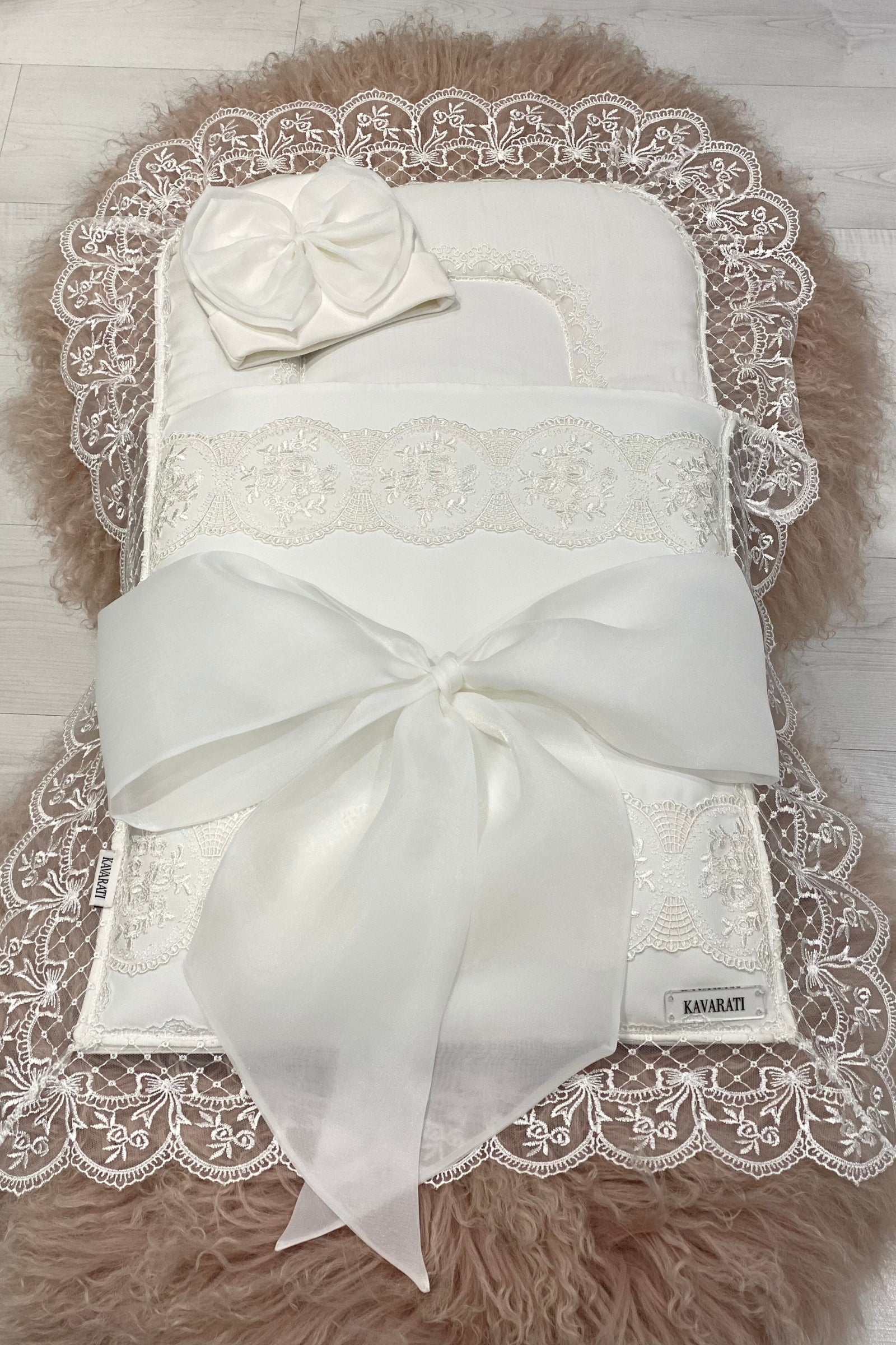 Unique Light cream  Baby Sleeping Bag with Elegant Bow and Matching Cap