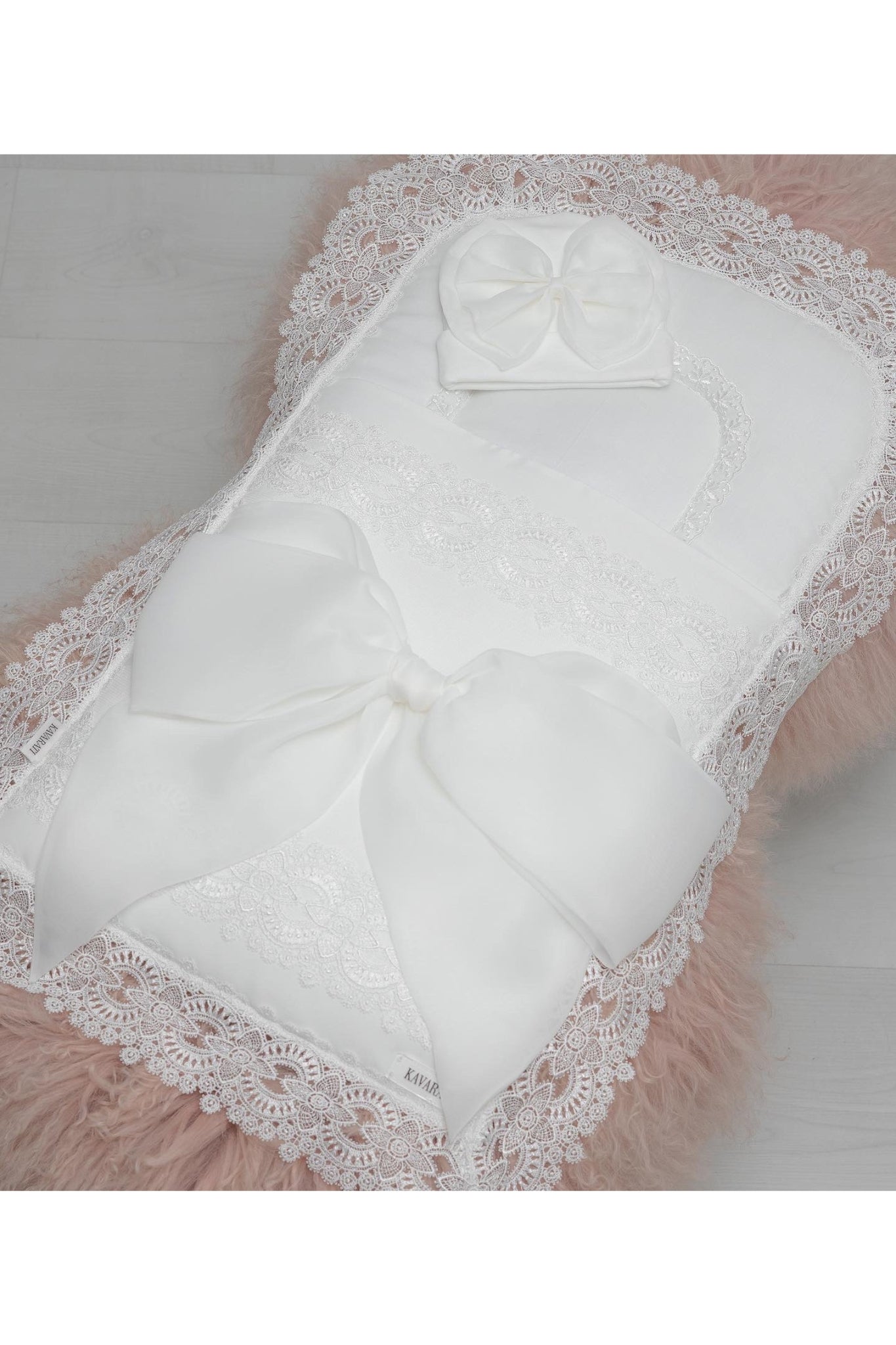Unique White Baby Sleeping Bag with Elegant Bow and Matching Cap
