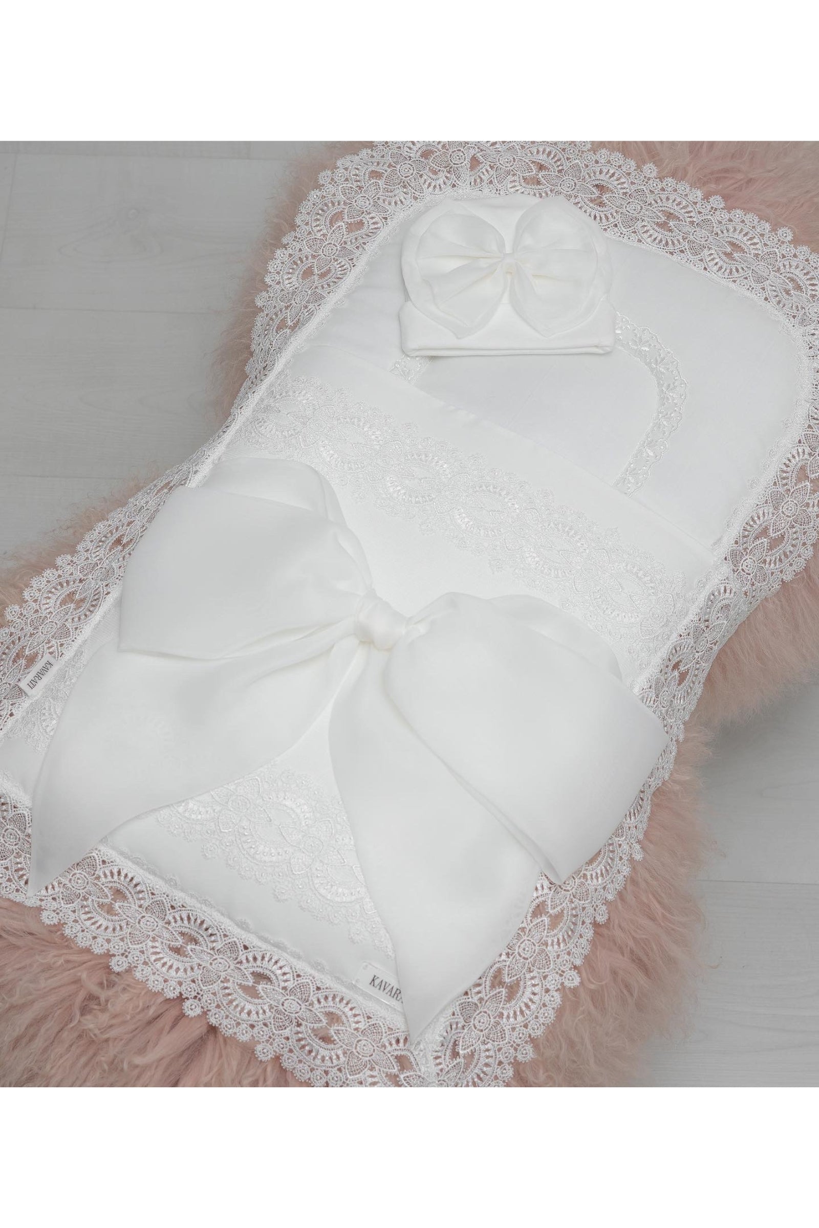 Unique White Baby Sleeping Bag with Elegant Bow and Matching Cap