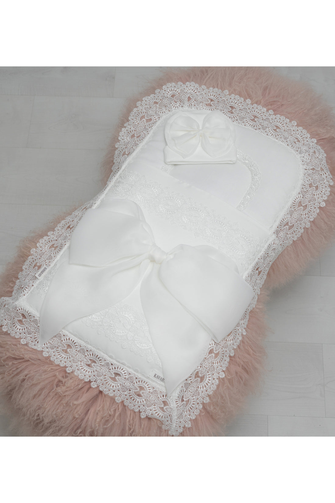 Hand-Embroidered Baby Sleeping Bag with Bow and Lace Trim