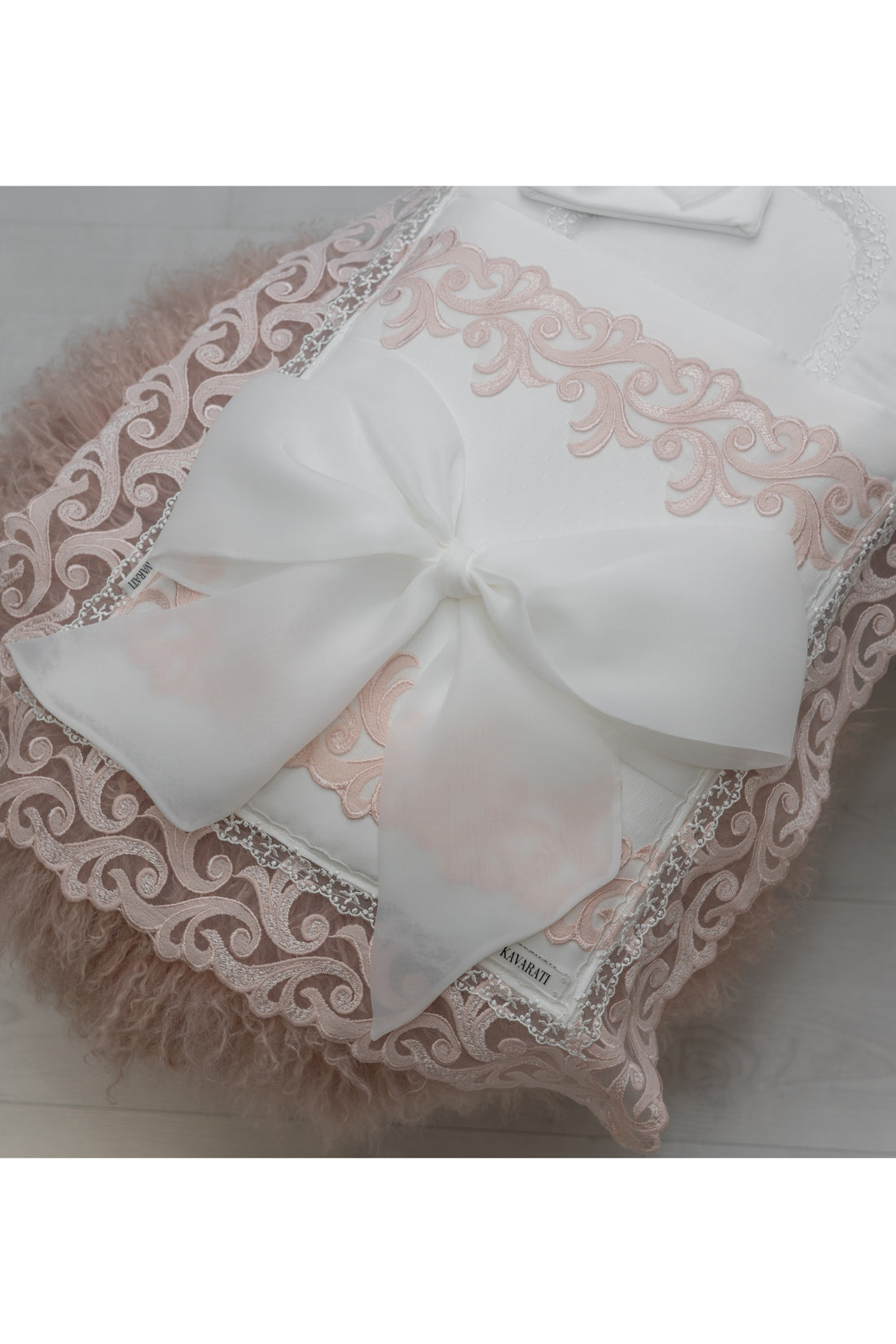 Hand-Embroidered Baby Sleeping Bag with Pink Lace & Bow – Soft Cotton Comfort