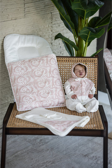 Elegant 4 Piece Light Cream Baby Set with Pink Lace