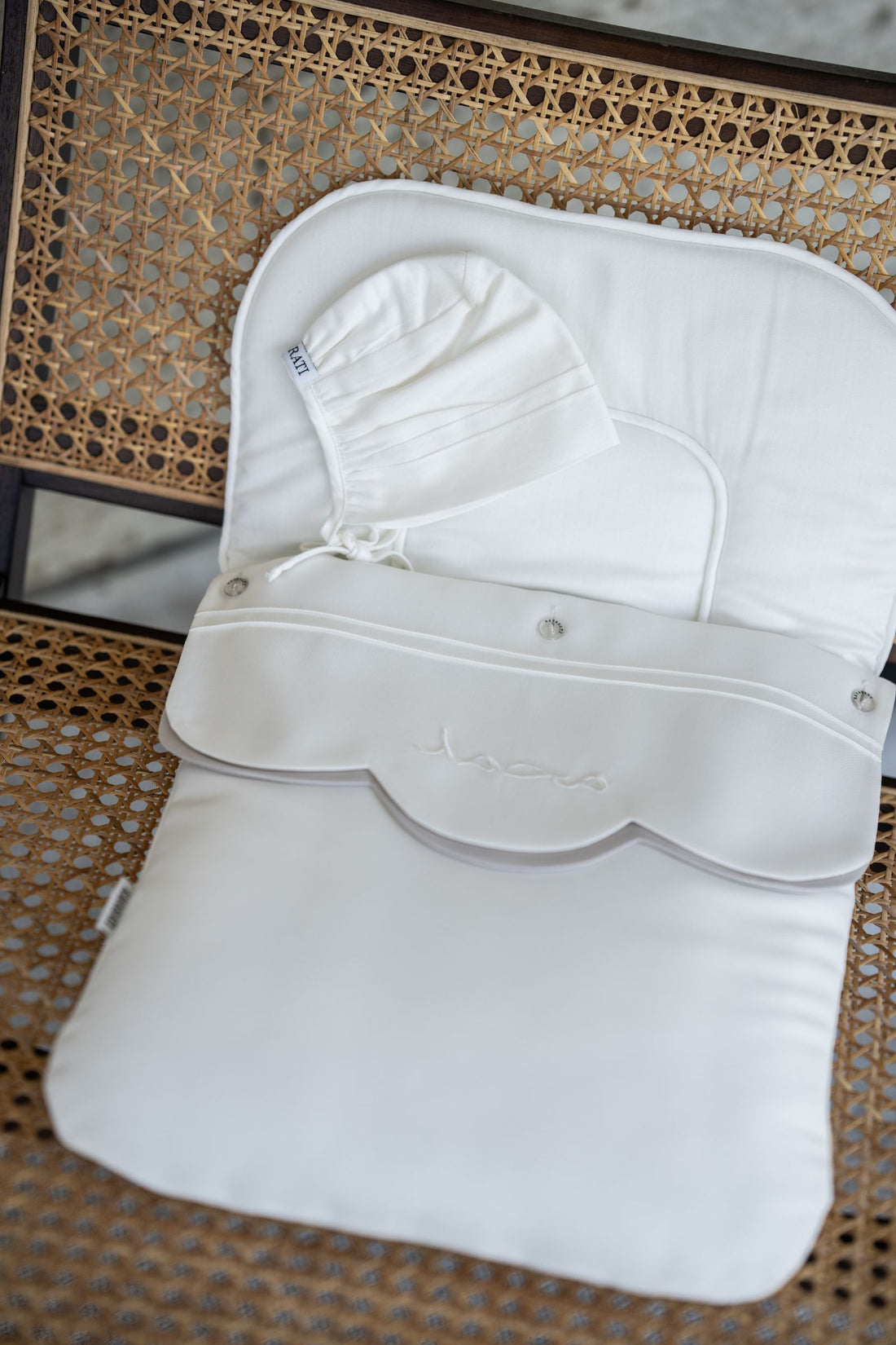 Luxury Baby Swaddle Set with Bonnet – White