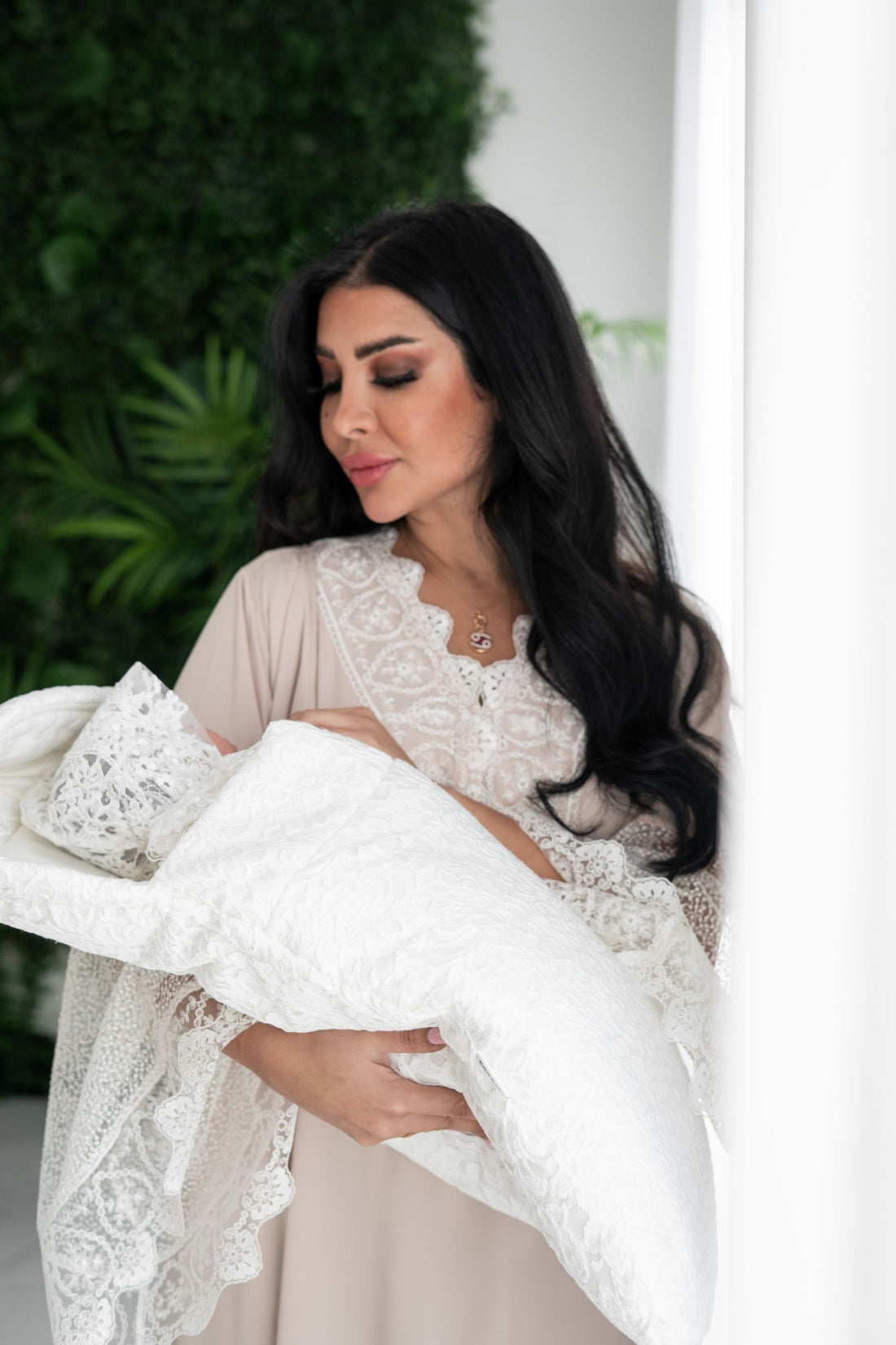 Elegant Hand-Embroidered Baby Sleeping Bag – Ivory Lace Design