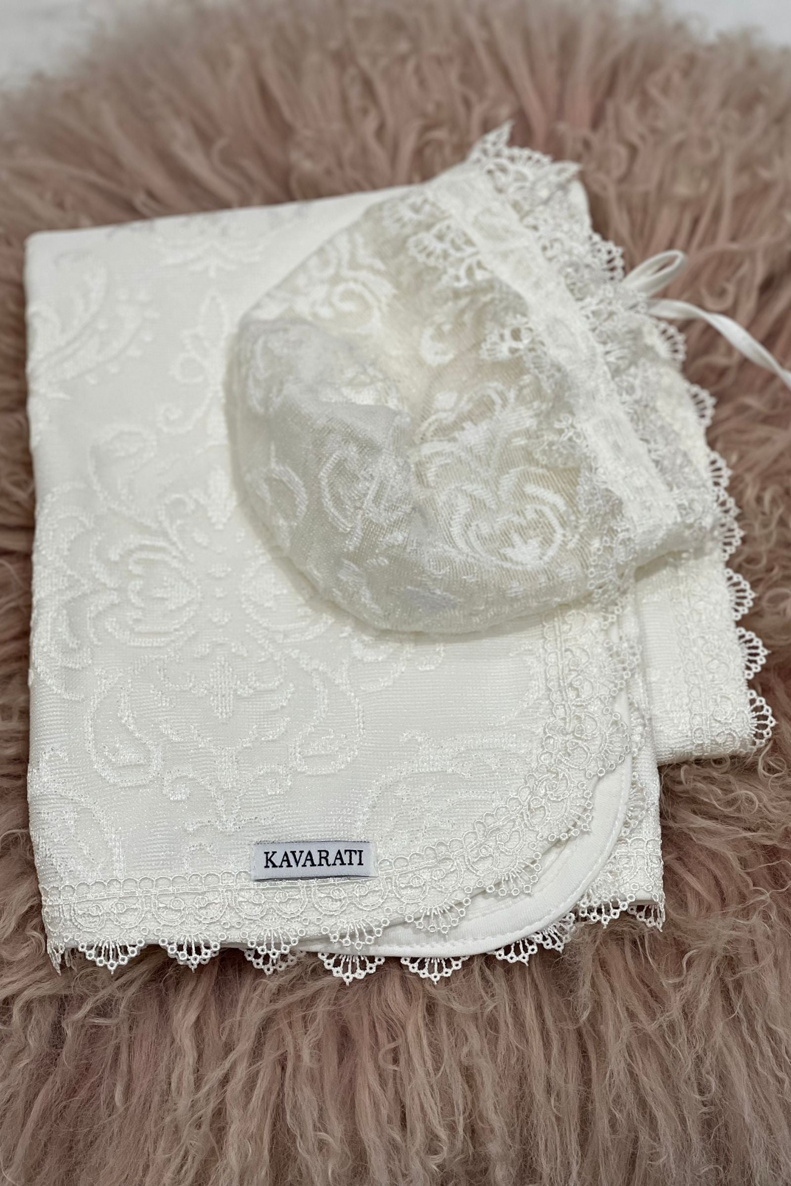 Victorian  Newborn Swaddle Set with Matching Cap