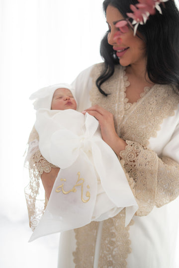 Elegant Cotton Swaddle & Matching Hat  with Bow(Embroidered with Baby’s Name)