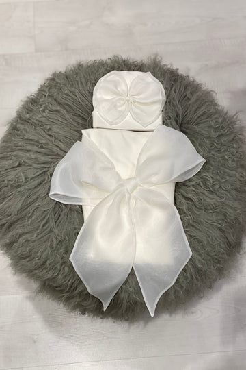 Elegant Cotton Swaddle & Matching Hat  with Bow