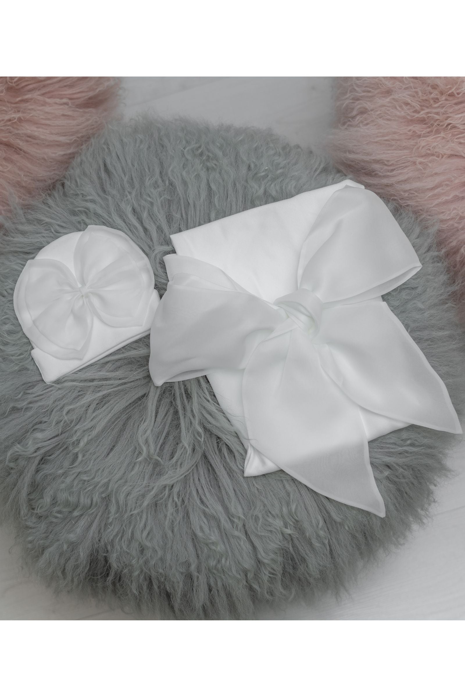 Elegant Cotton Swaddle & Matching Hat  with Bow