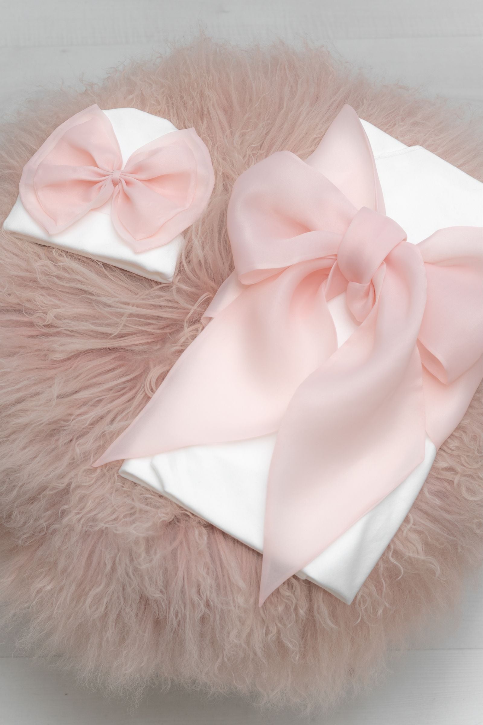 Elegant Cotton Swaddle & Matching Hat  with Bow