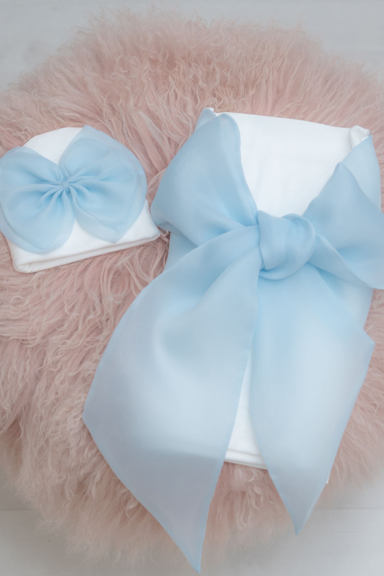 Elegant Cotton Swaddle & Matching Hat  with Bow
