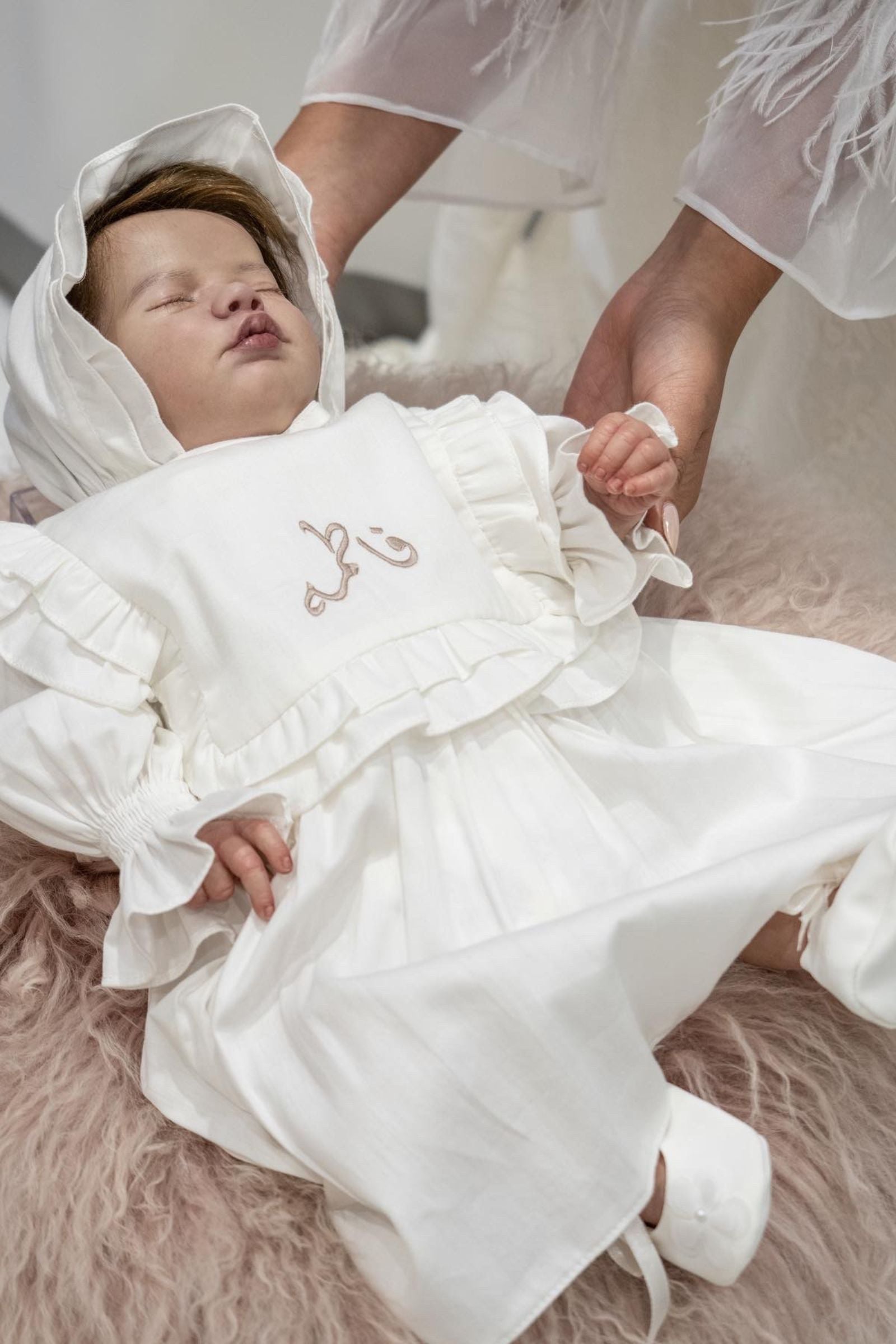 Personalized Ruffled Cotton Baby Dress with Cap