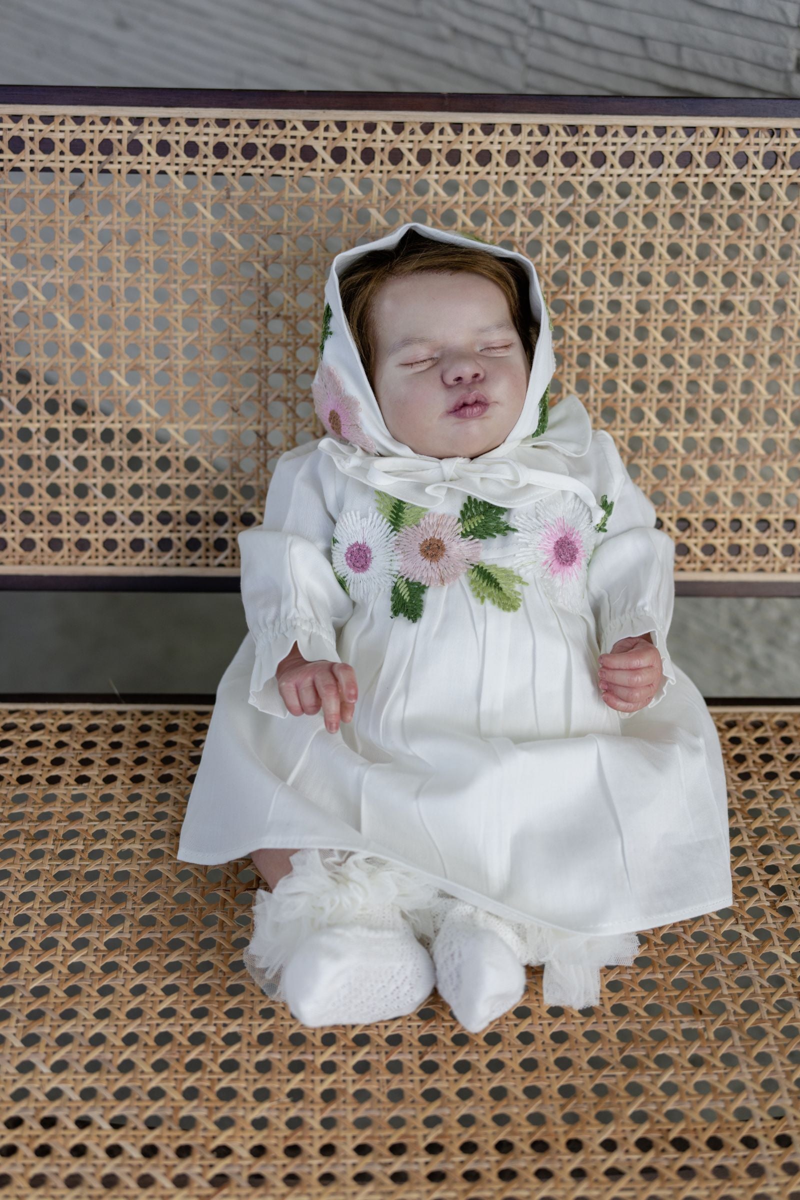 Floral Embroidered Baby Dress with Cap