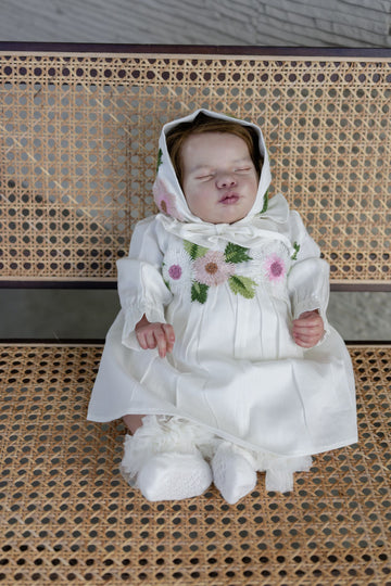 Floral Embroidered Baby Dress with Cap