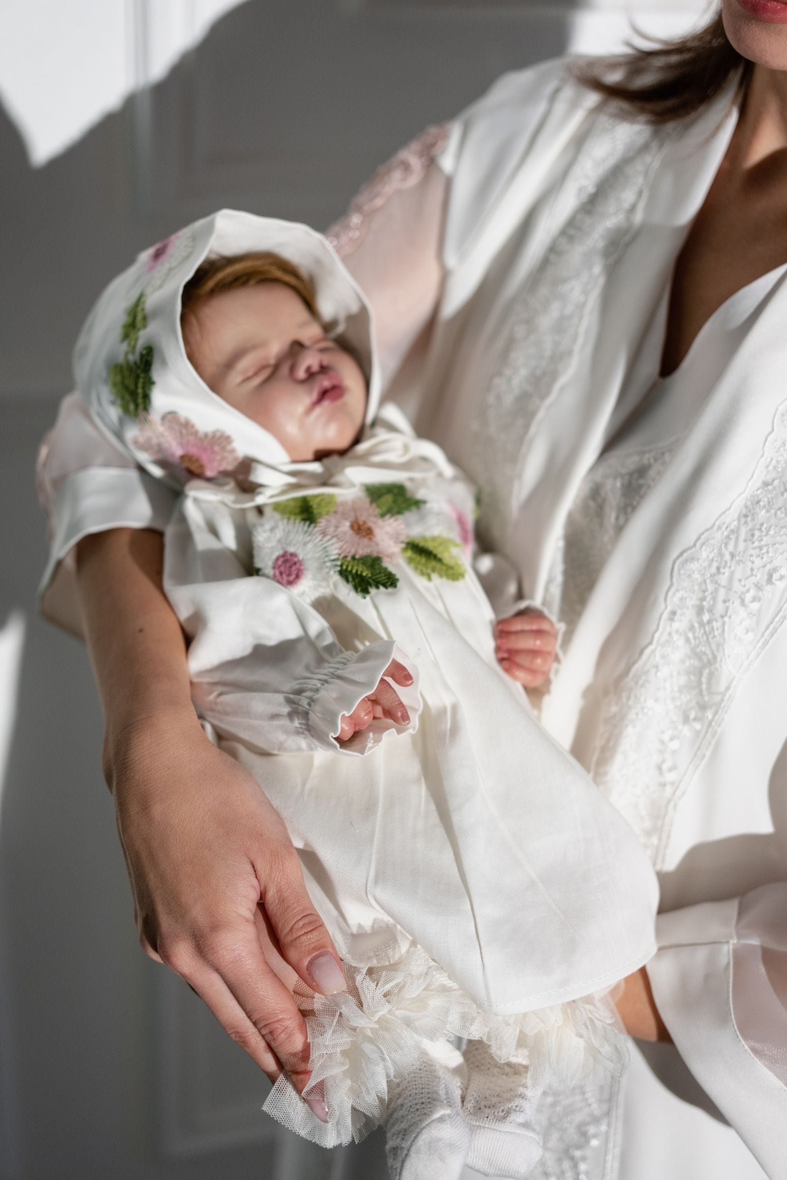 Floral Embroidered Baby Dress with Cap