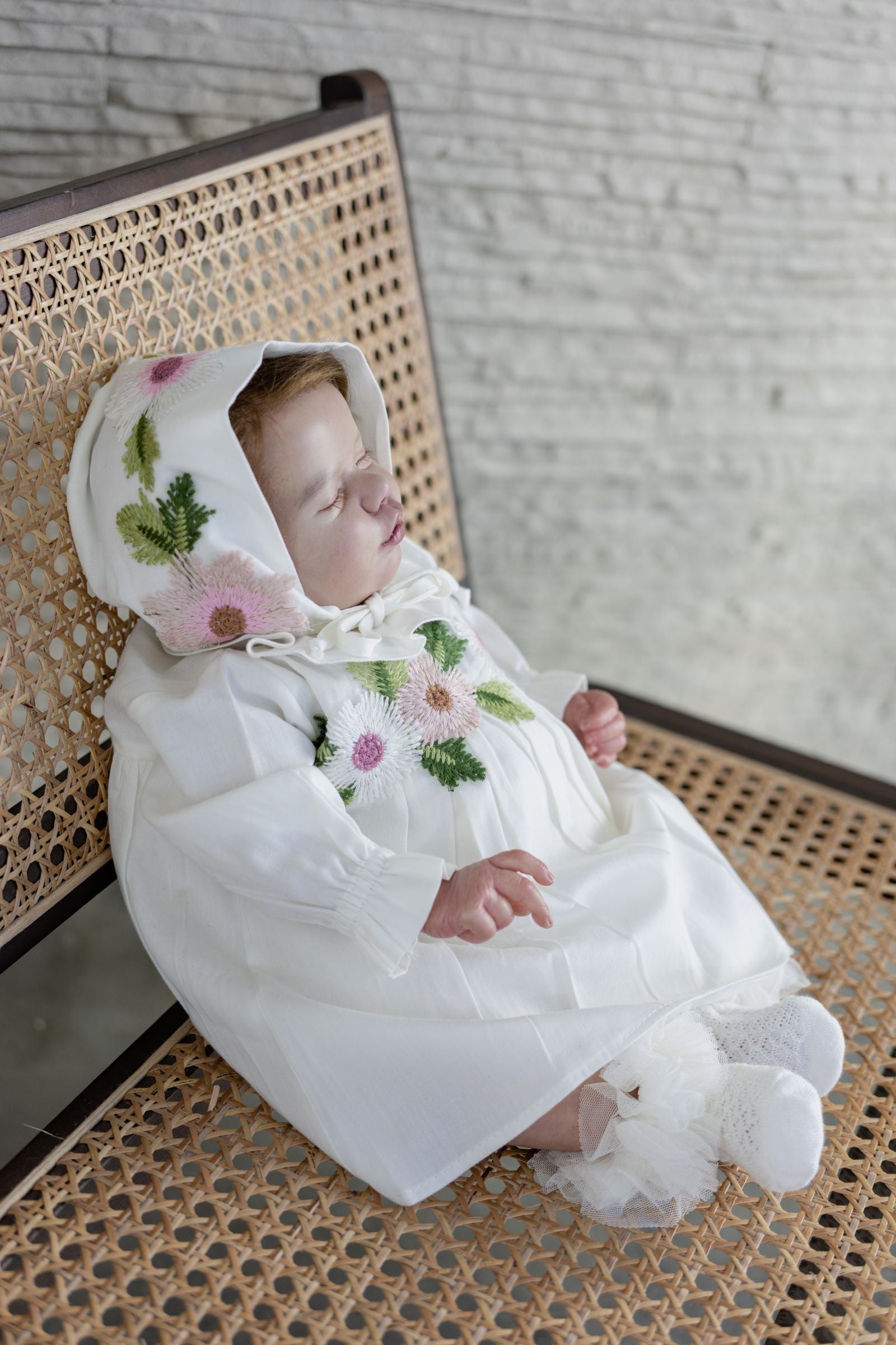 Floral Embroidered Baby Dress with Cap