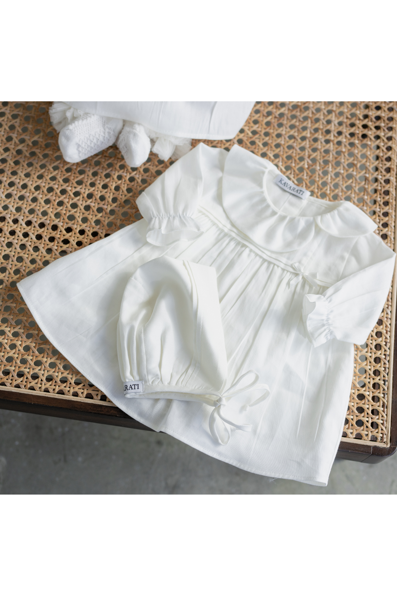 Classic Cotton Cream Baby Dress with Cap