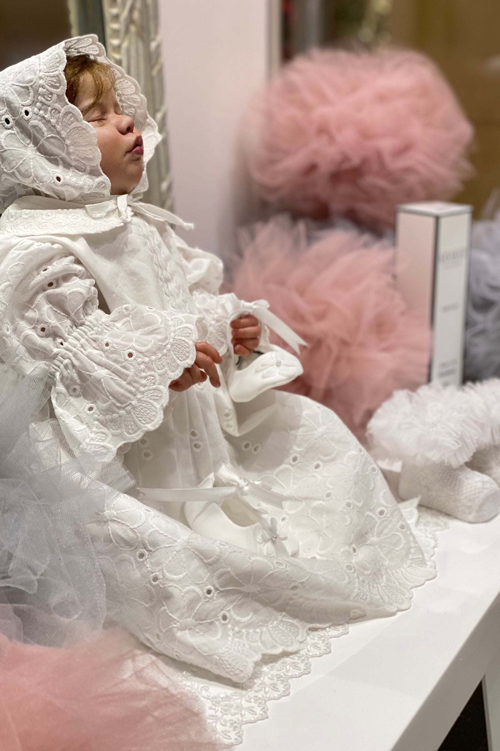 Embroidered Cotton Baby Dress with Matching Cap