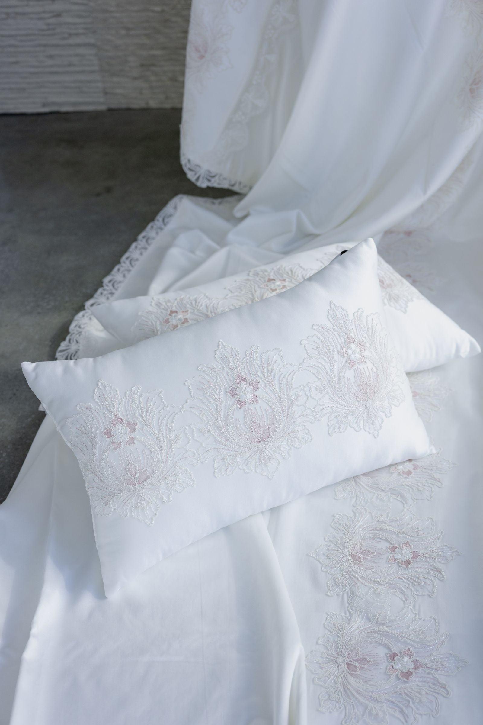 Deluxe Ivory Bedding Set with Blush Embroidered Florals