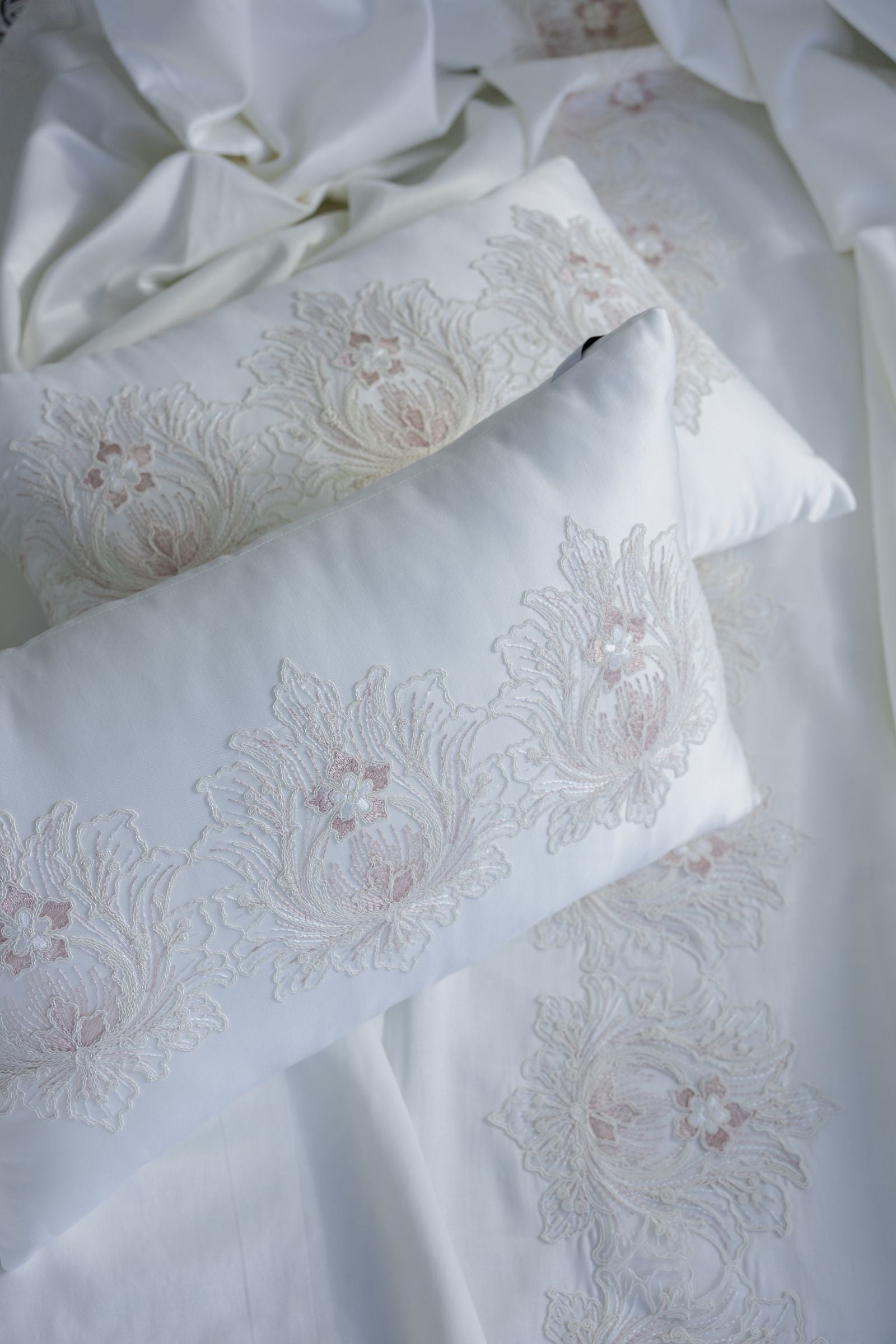 Deluxe Ivory Bedding Set with Blush Embroidered Florals