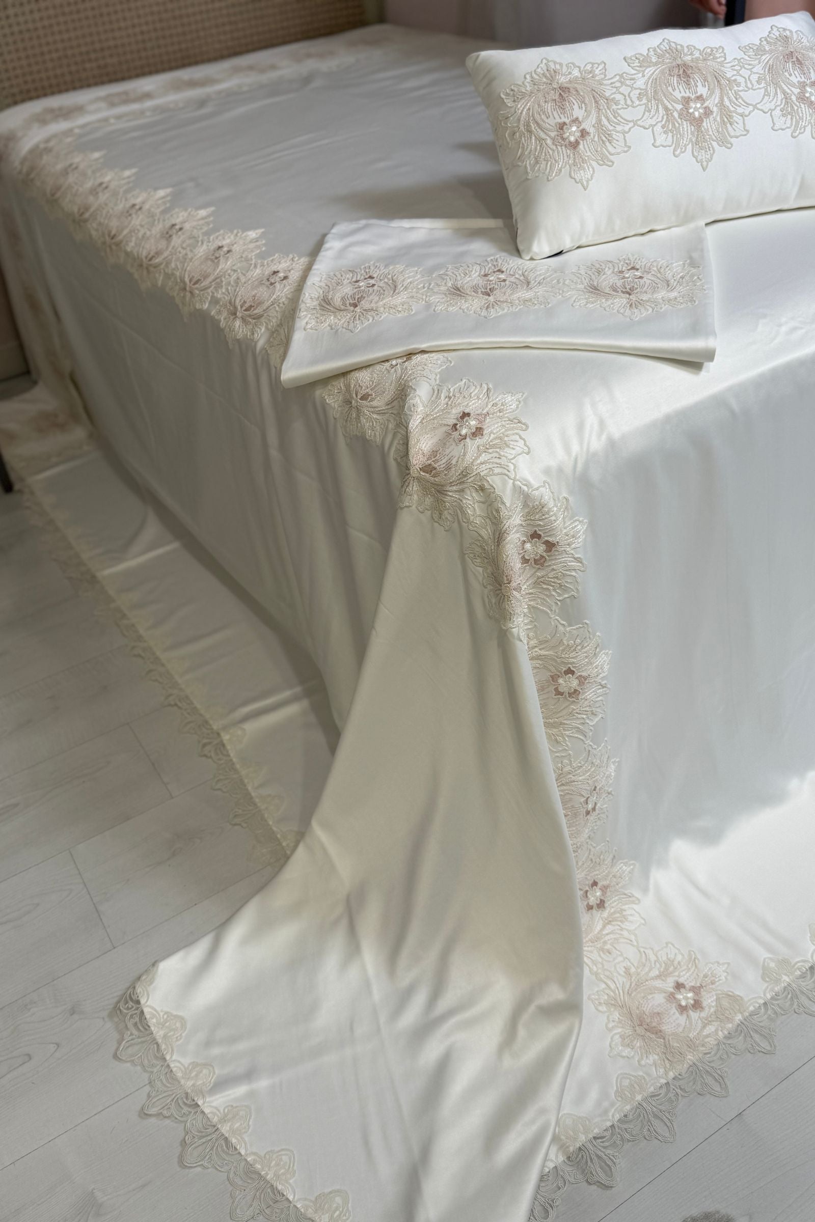Deluxe Ivory Bedding Set with Blush Embroidered Florals