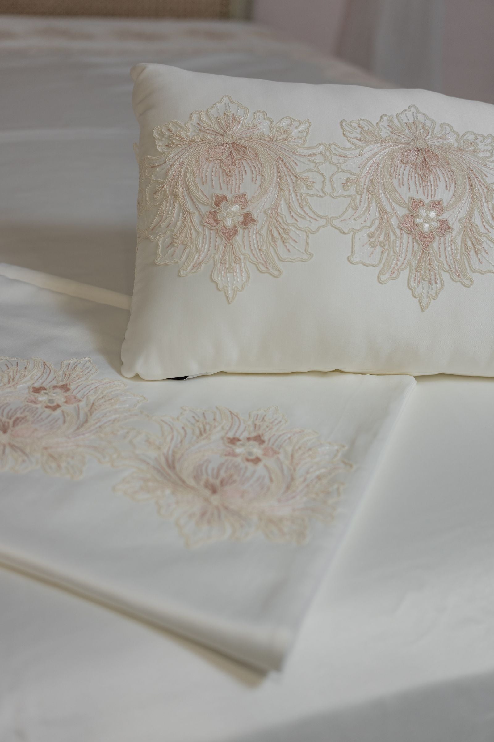 Deluxe Ivory Bedding Set with Blush Embroidered Florals