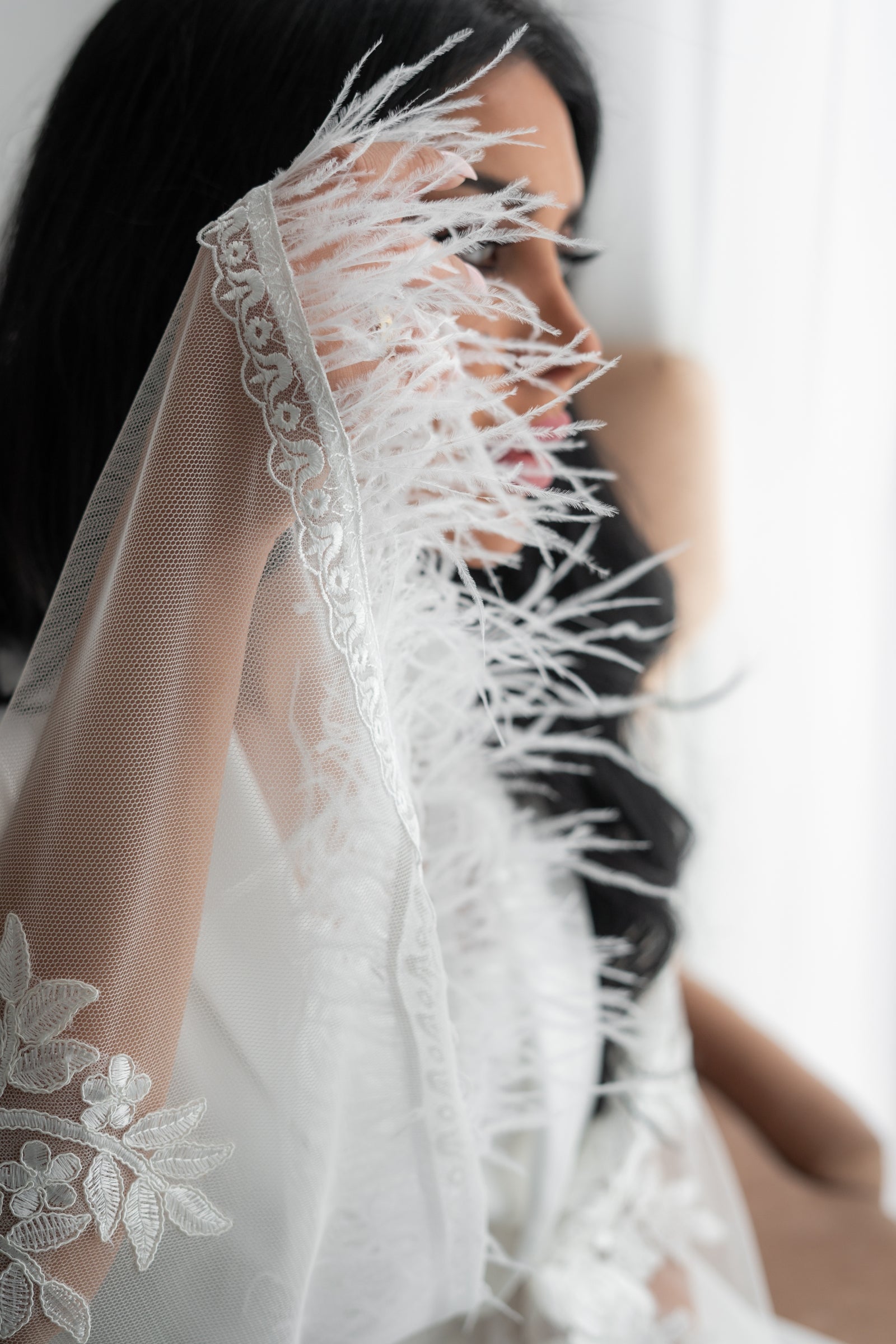 Feather Lace Bridal Robe – Sheer Embroidered Elegance