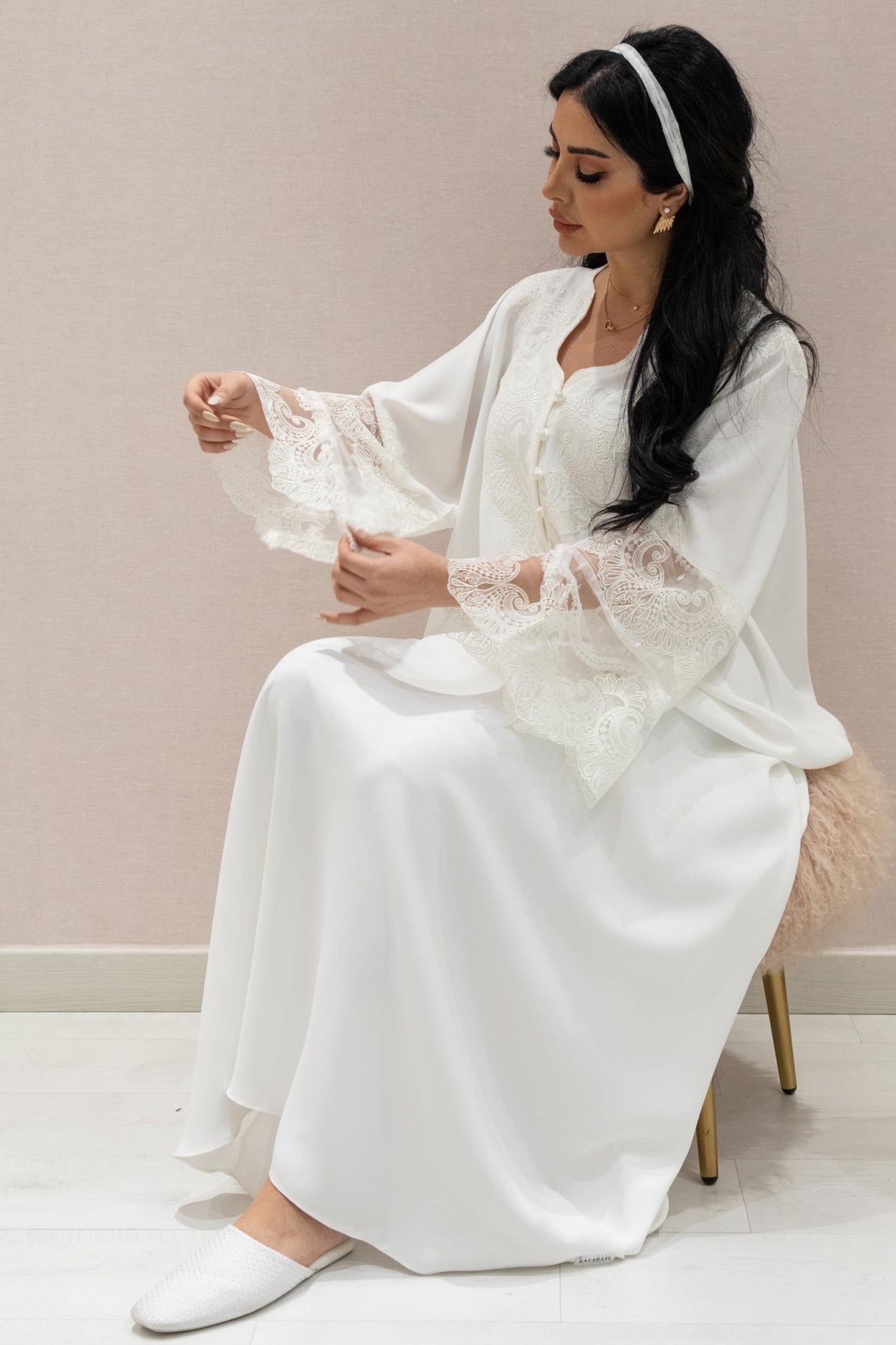 Elegant Off White Dress with Embroidered Lace