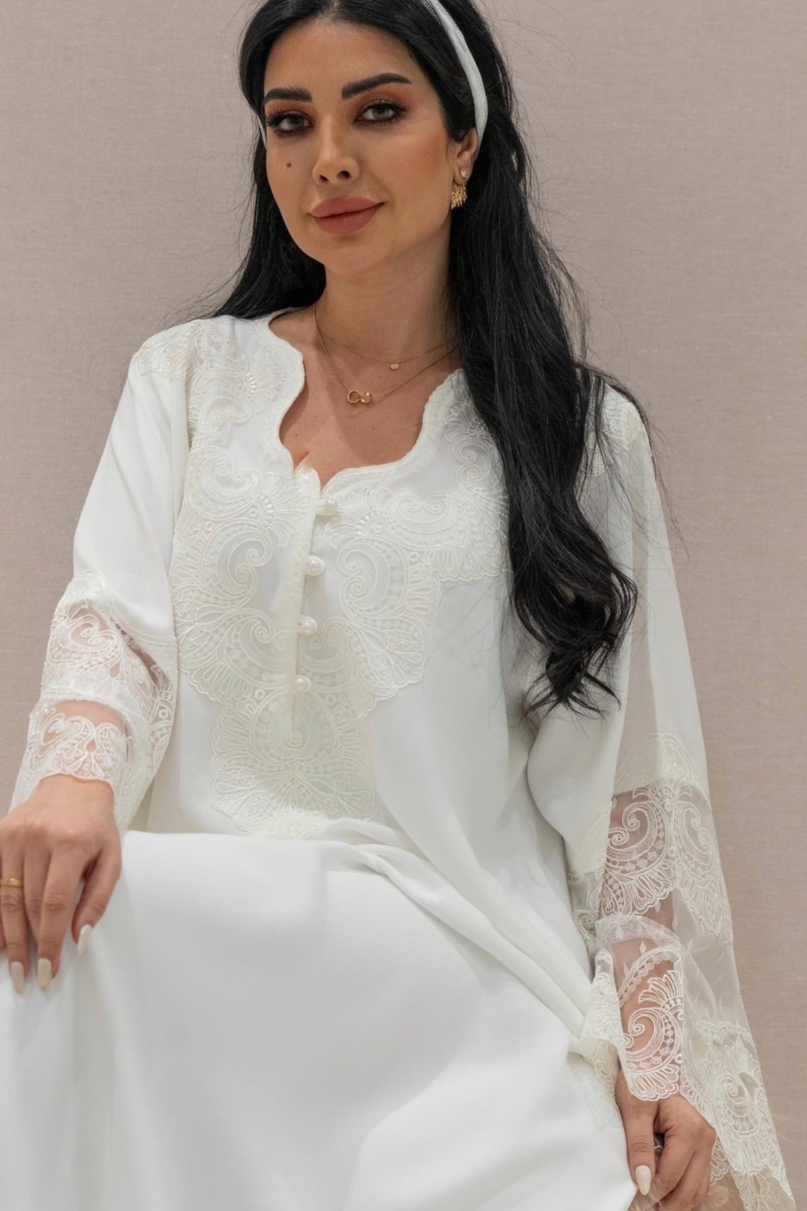 Elegant Off White Dress with Embroidered Lace