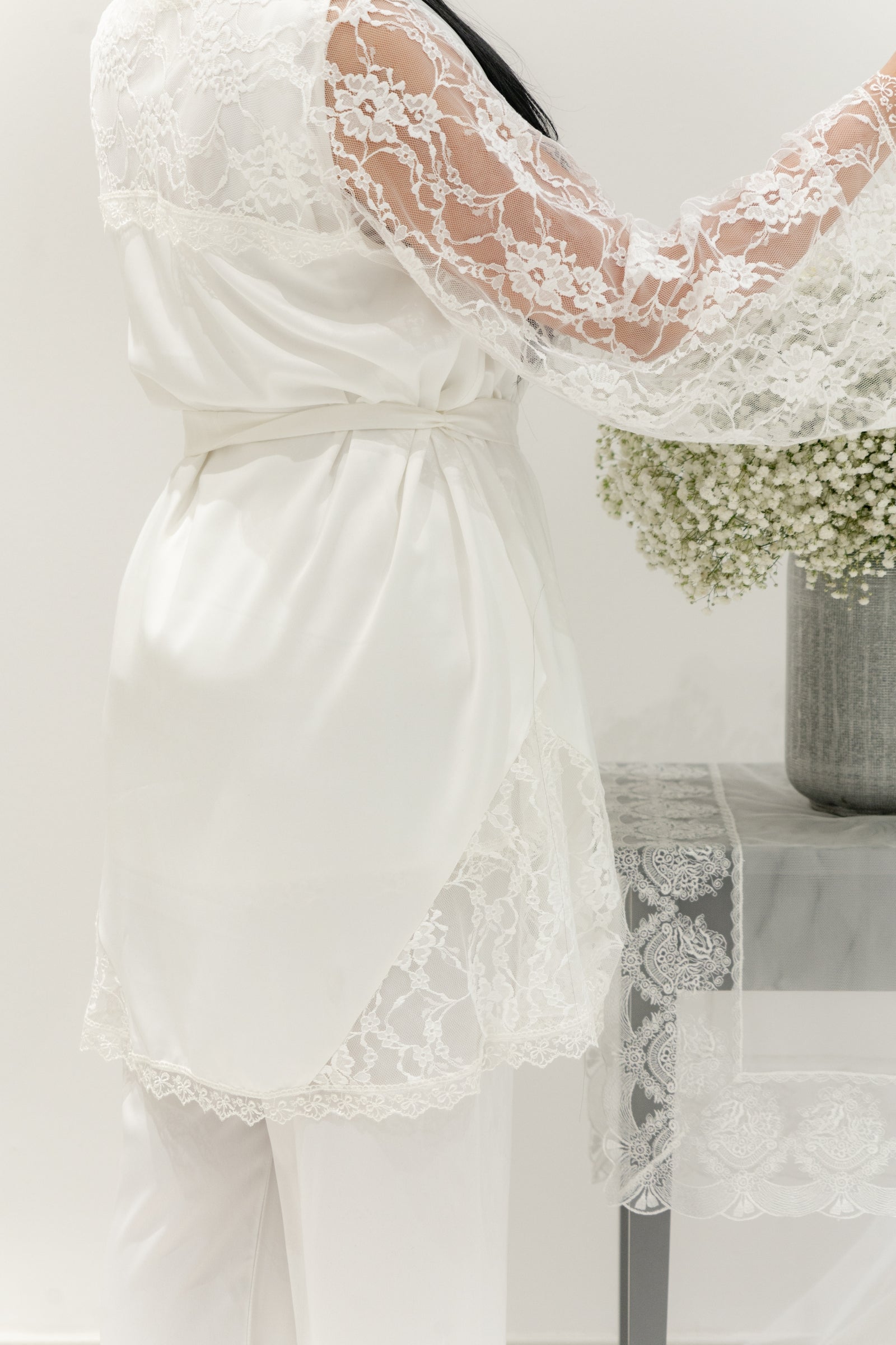 Luxury Pajama Set with Elegant Lace Sleeves