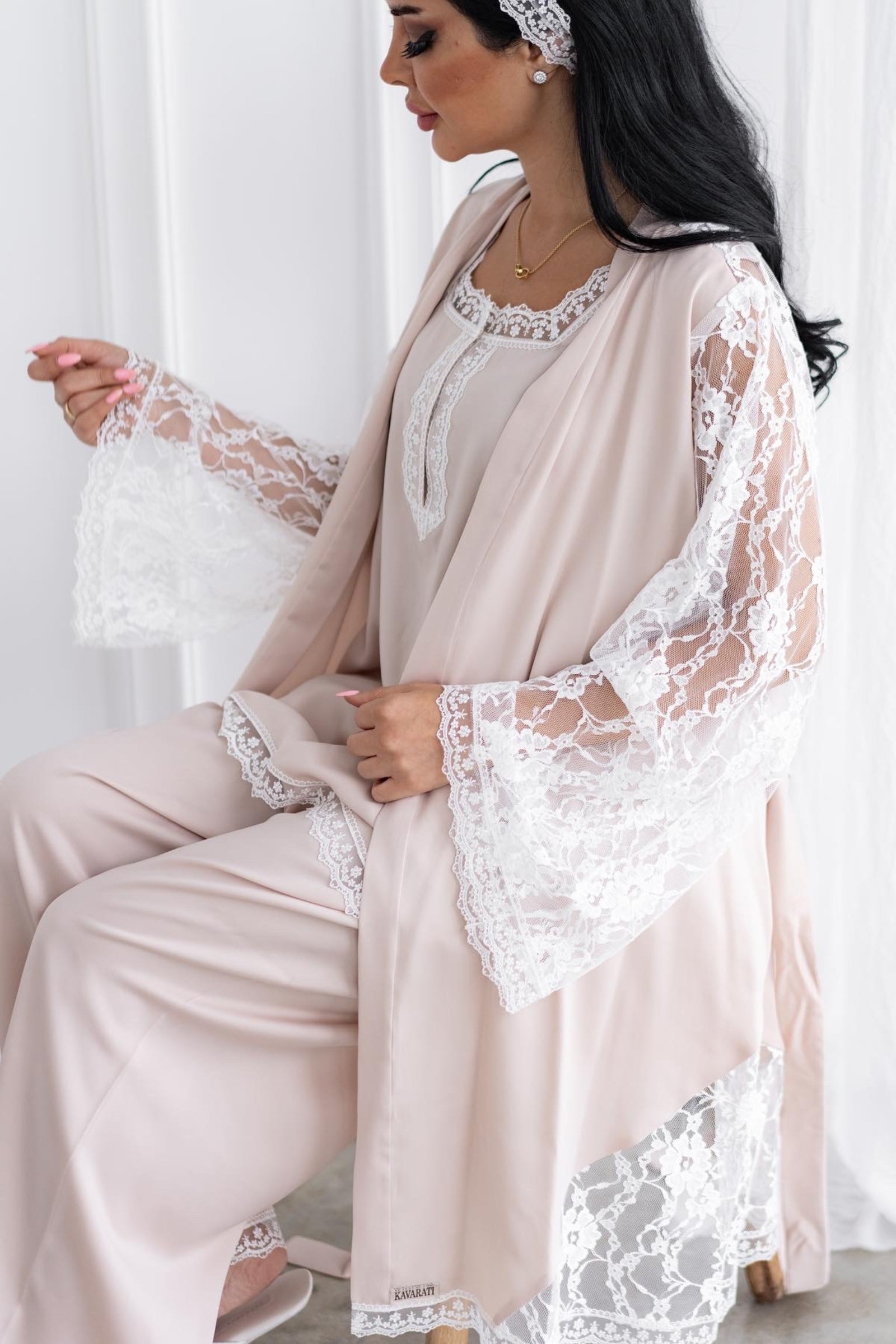 Luxury Pajama Set with Elegant Lace Sleeves