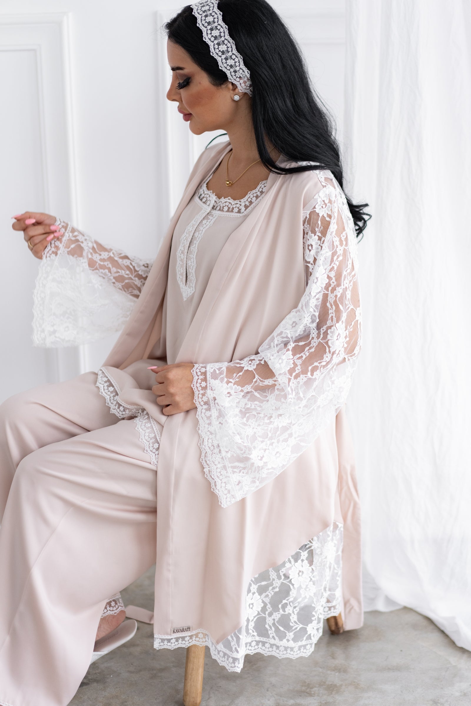 Luxury Pajama Set with Elegant Lace Sleeves