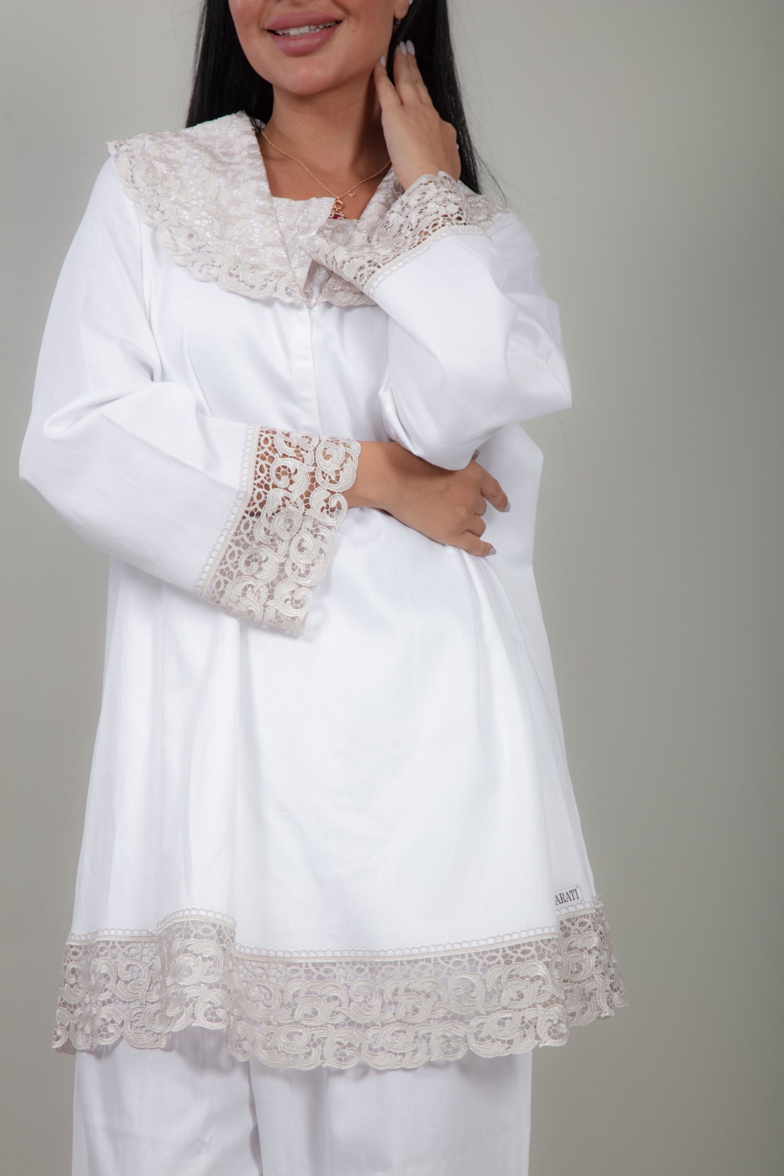 Elegant Cotton  White Cotton Pajamas Set