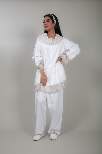 Elegant Cotton  White Cotton Pajamas Set