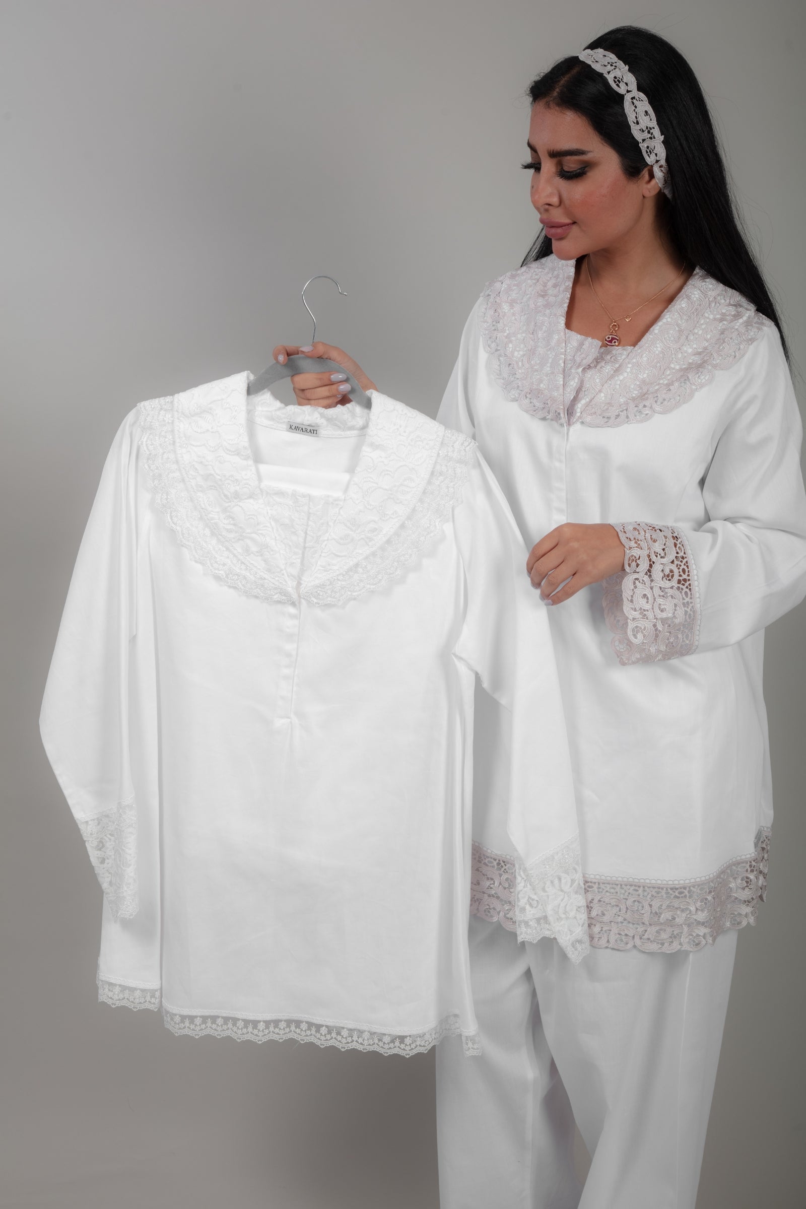 Elegant Cotton  White Cotton Pajamas Set
