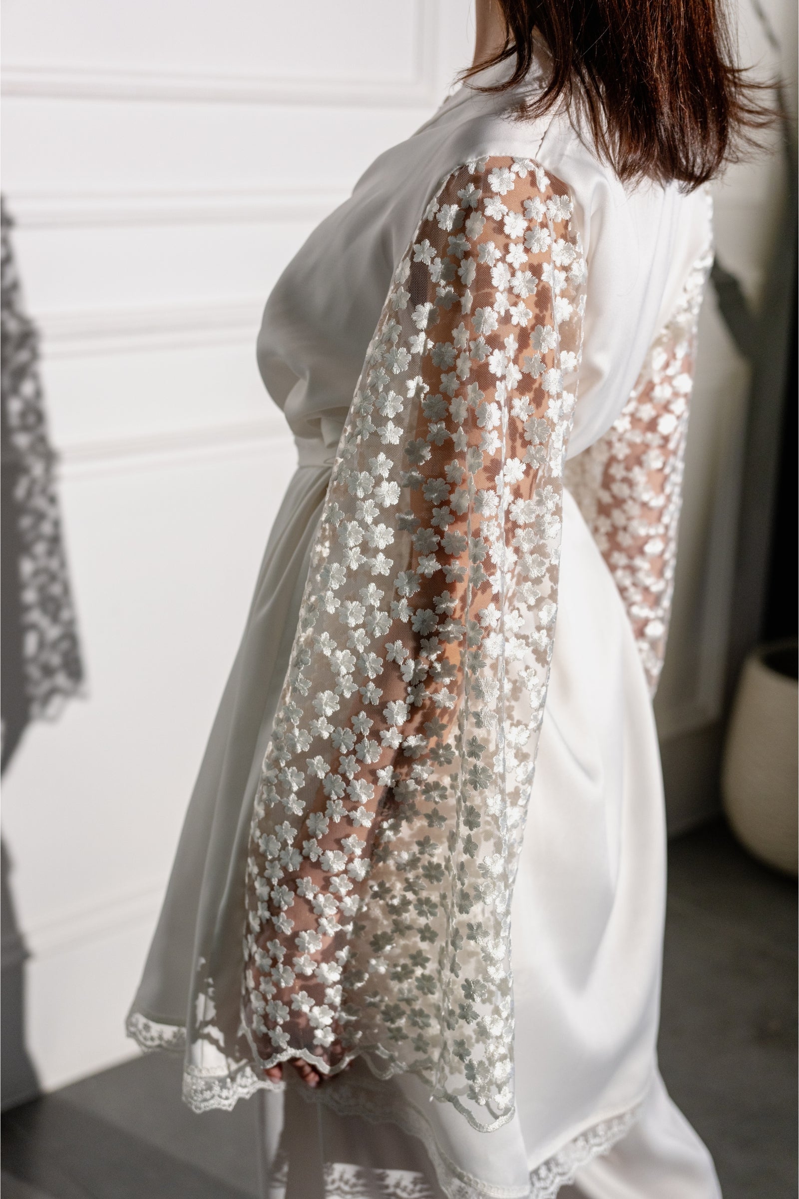 Luxury Pajama Set with Elegant Embroidered Lace Sleeves