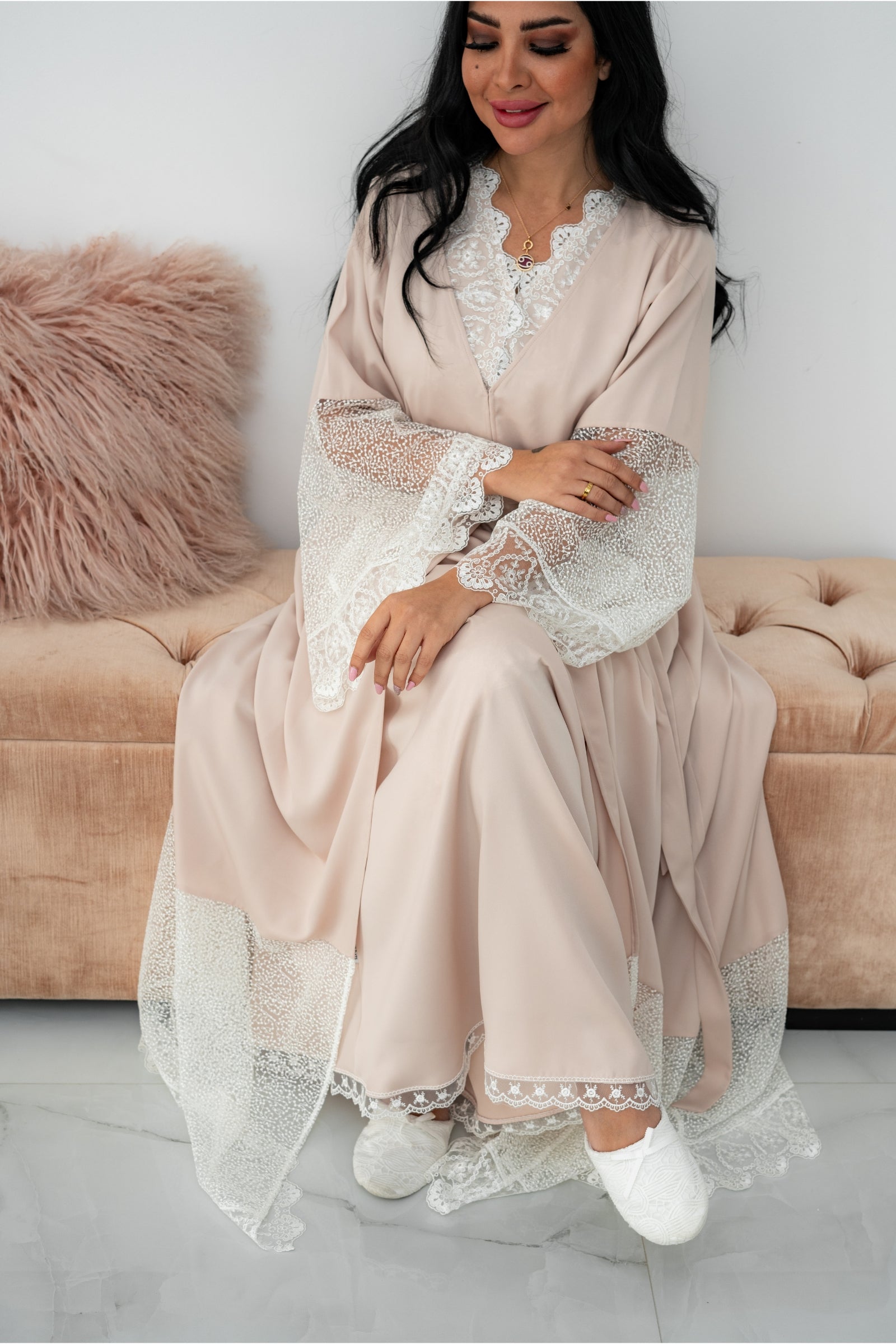 Elegant Robe and Nursing Dress Set with Lace