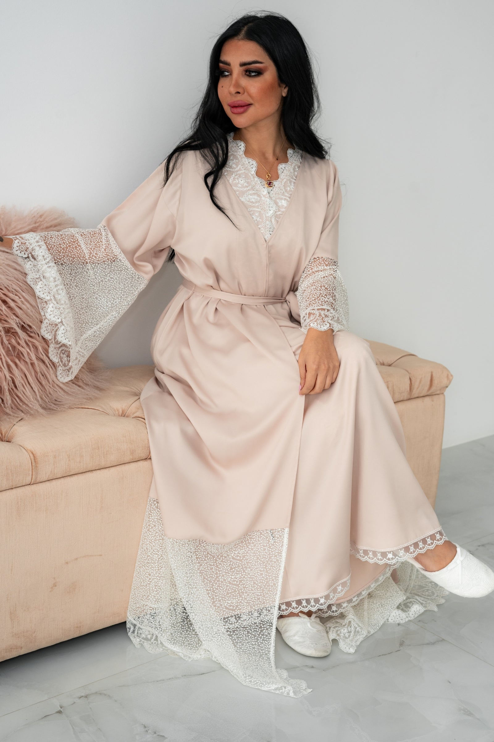 Elegant Robe and Nursing Dress Set with Lace