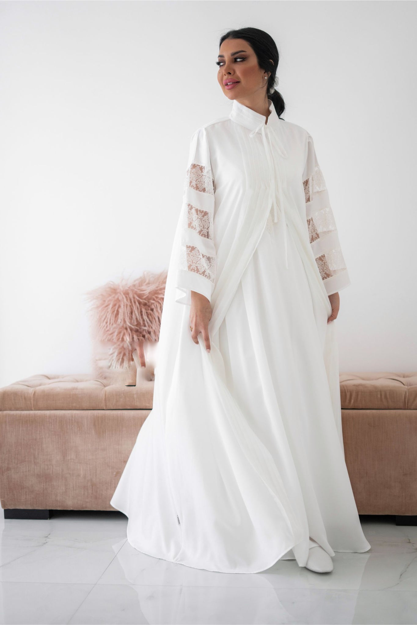 Luxury High Collar Robe and Sleeveless Dress