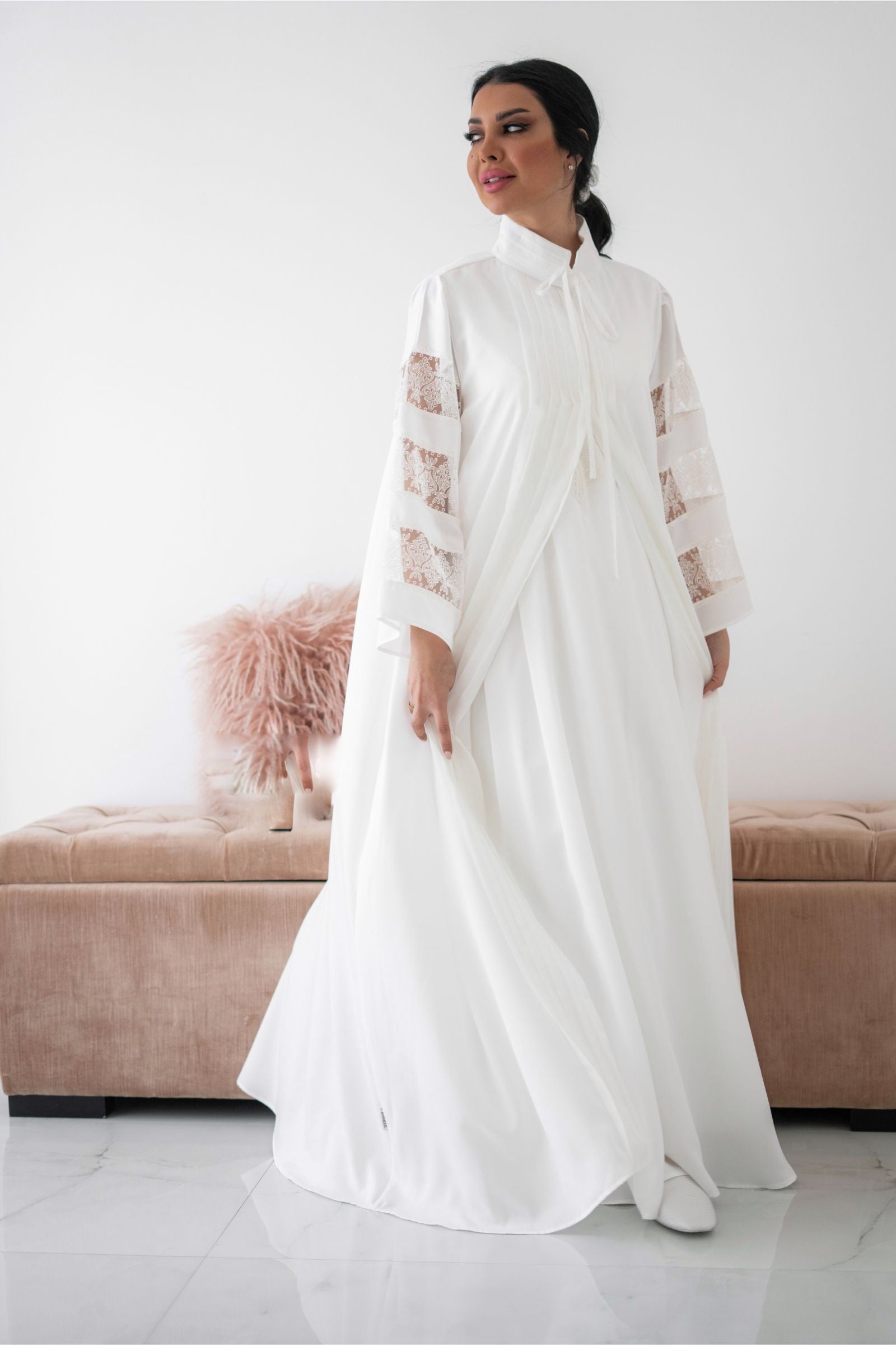 Luxury High Collar Robe and Sleeveless Dress