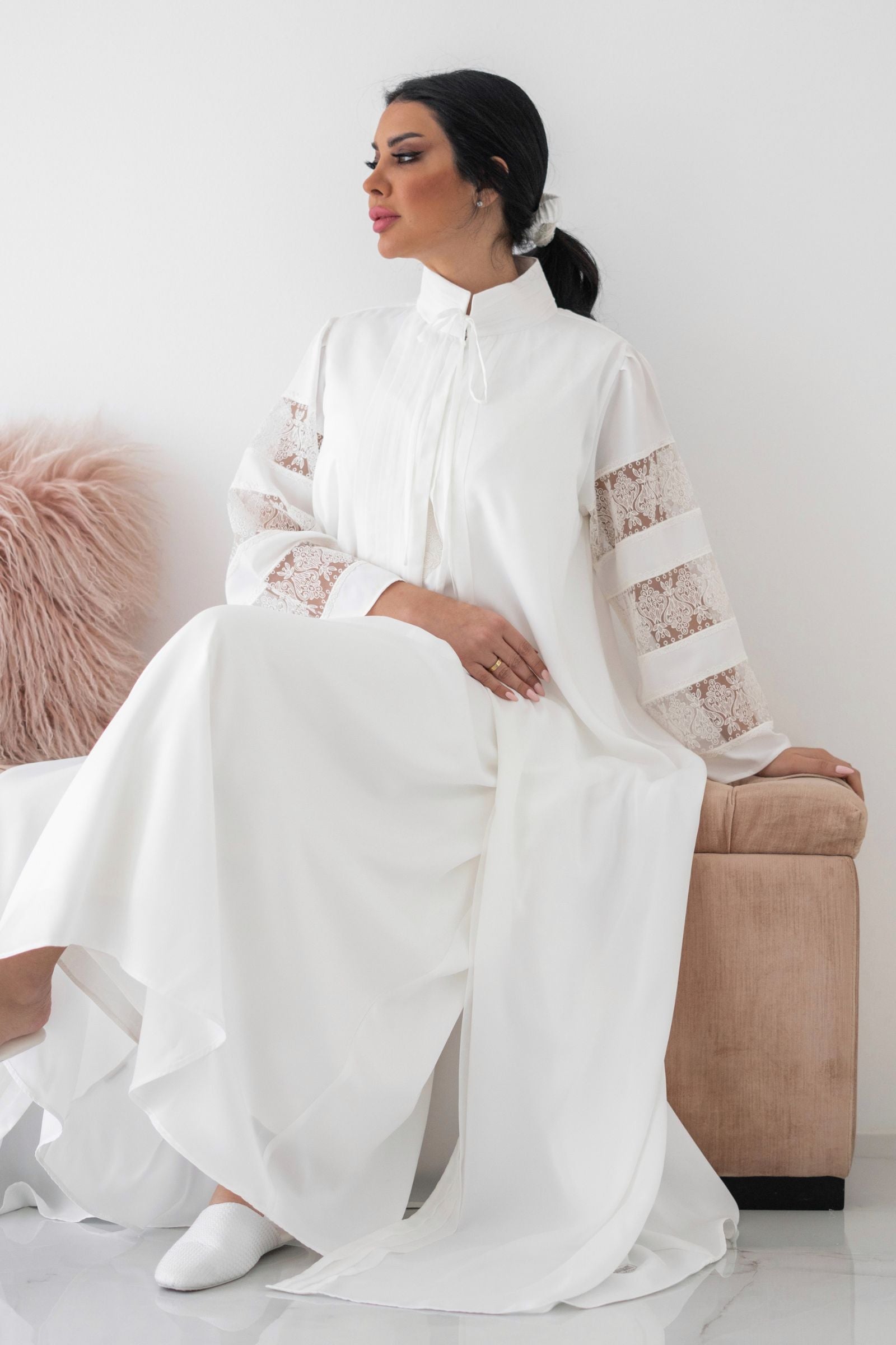 Luxury High Collar Robe and Sleeveless Dress