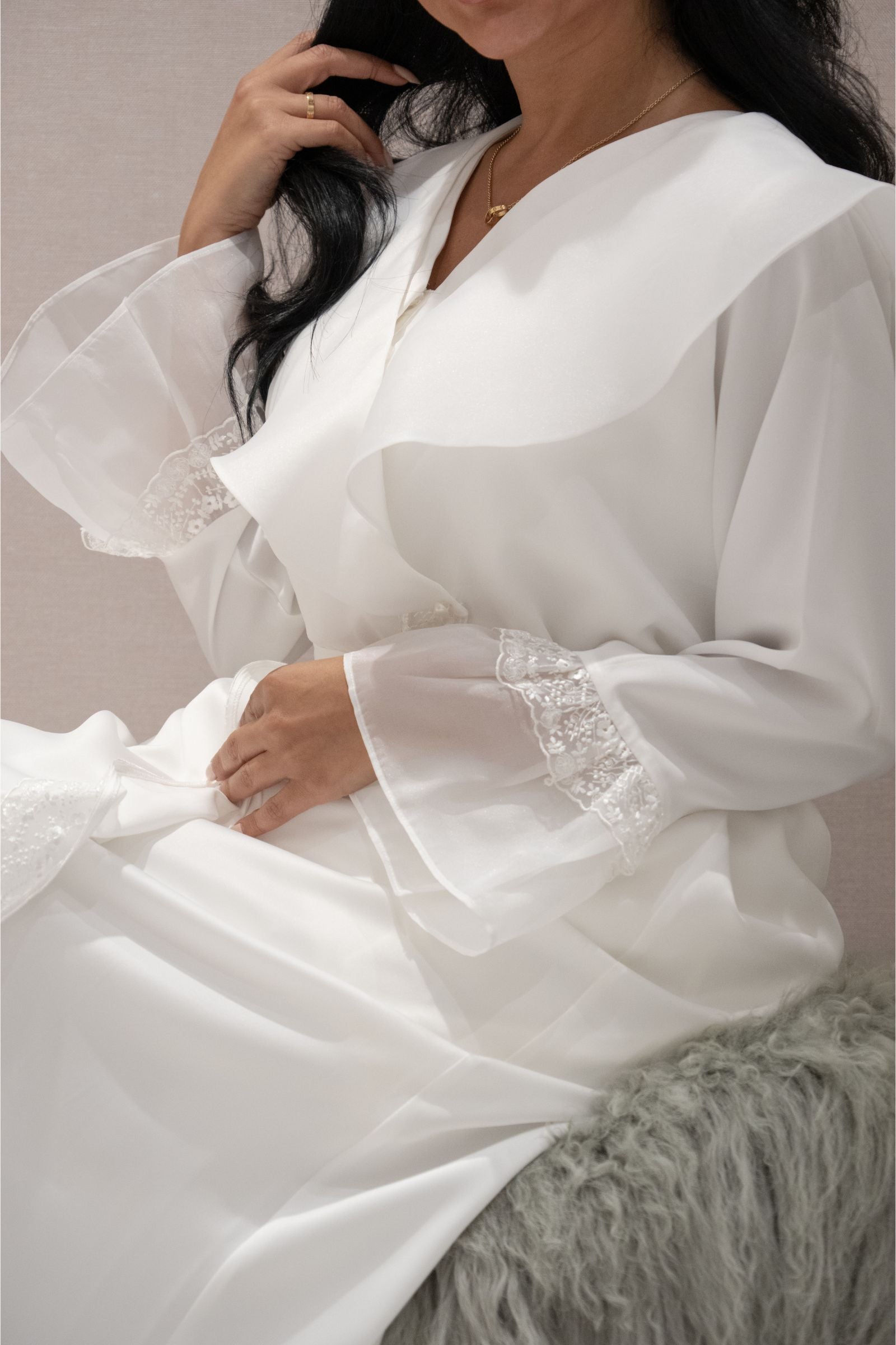 Sky Blue Robe with Lace by Kavarati | Elegant Modest Loungewear | Shop in Kuwait Sky Blue Robe with Lace by Kavarati | Elegant Modest Loungewear | Shop in Kuwait