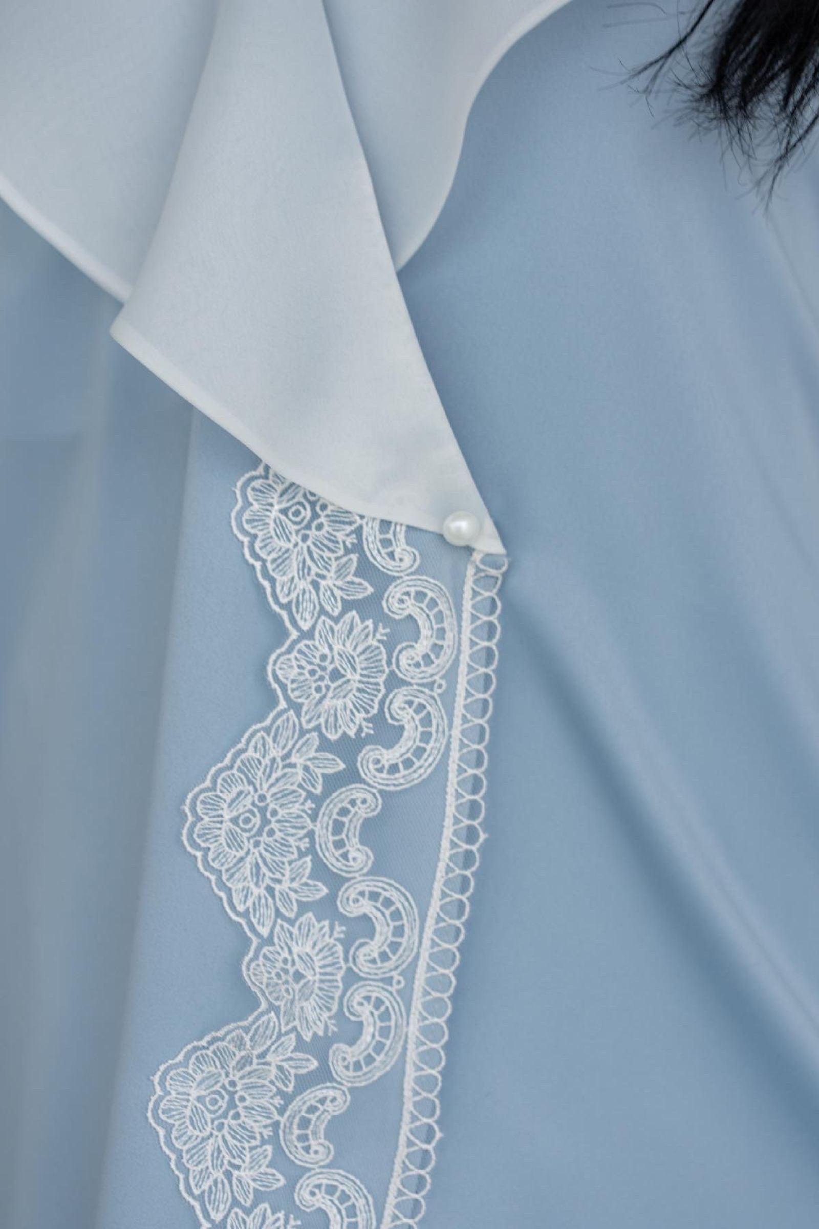 Sky Blue & White Robe Set – Elegant Lace Trim & Flowy Silhouette